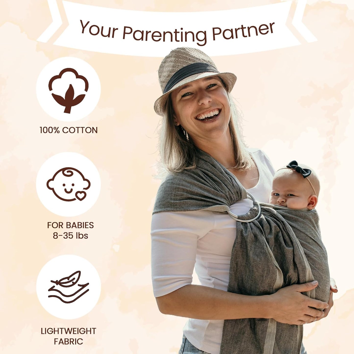 Hip Baby Wrap Ring Sling Baby Carrier for Infants and Toddlers - Beautiful, 100% Soft Cotton Baby Wraps Carrier for Babies 8-35 lbs - Perfect Baby Shower Gifts Moms and Dads - Nursing Cover (Fern)