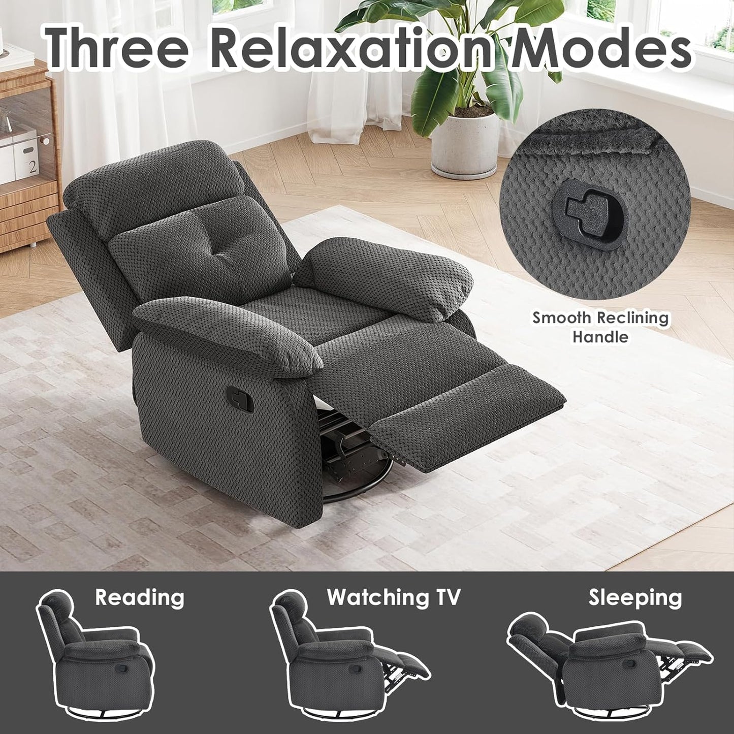 Small Rocker Swivel Recliner Chair for Adults Women for Small Spaces, Bedroom, Living Room