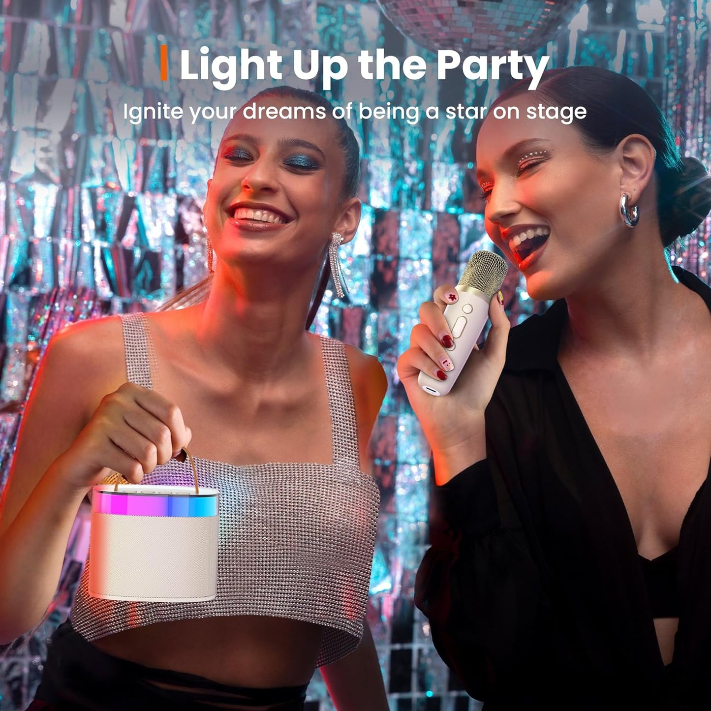 YLL Karaoke Machine for Adults Kids, Portable Bluetooth Karokee Speaker with 2 Wireless Microphones,Singing Karaoke Machine Built-in LED Lights for Birthday Gifts, Family Home Party(Beige)