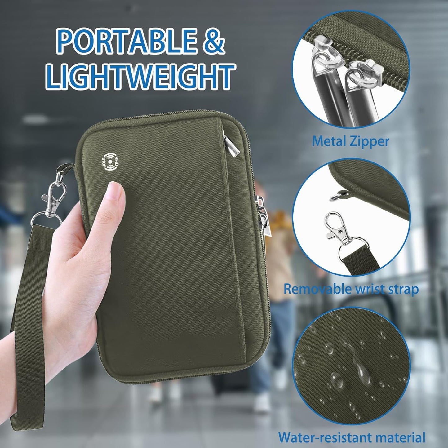 WALNEW Passport Holder for Travel Family, RFID-Blocking Travel Wallet Holder for 6 Passports, Water Resistant Bag Document Organizer for Cards, Cash, Boarding Passes, Tickets (Gray)