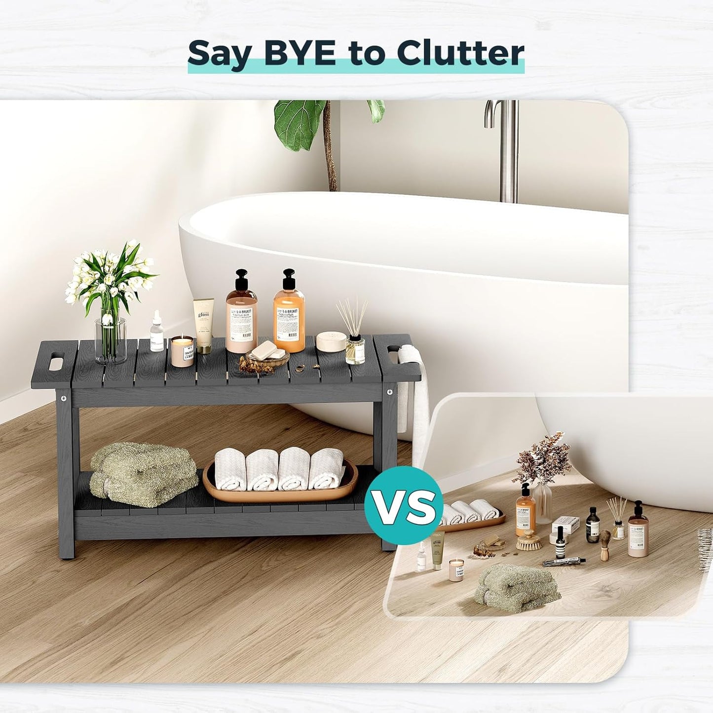 35" Shower Bench, Waterproof Poly Lumber Shower Stool for Shaving Legs, Shower Chair Seat Holds up to 400lbs, Bathroom Bench for Inside Shower, Non-Slip (Grey)