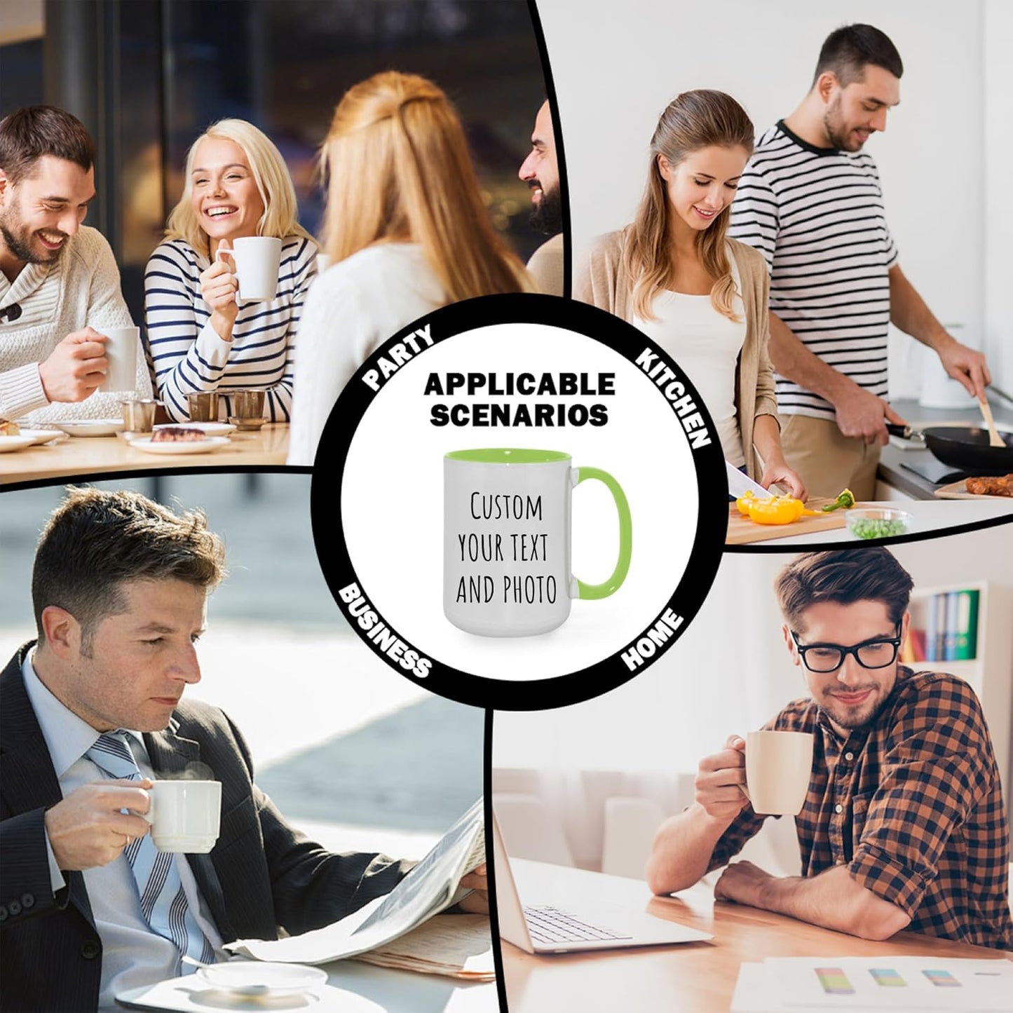 Custom Mug Upload Your Picture Personalized Coffee Mug with Photo Text Name Customized Cup Unique Ideas Gifts for Men Women Mom Dad Girlfriend Boyfriend Friend Family (Green, 11oz)