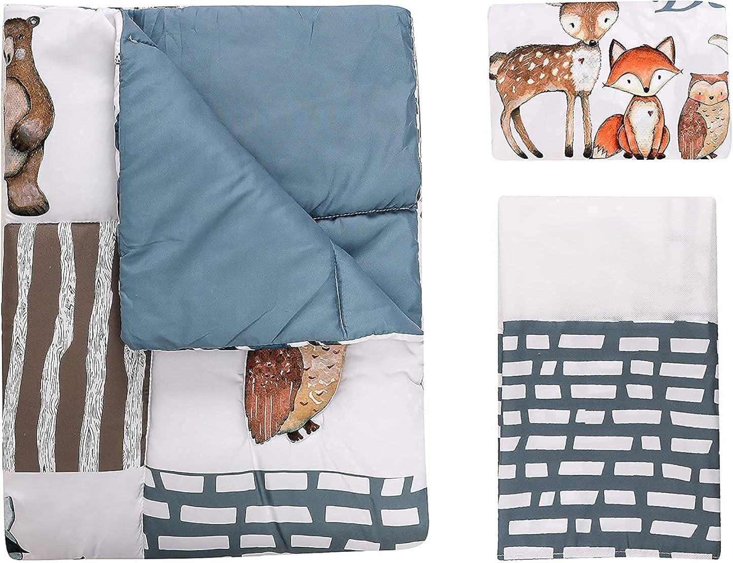 PINNKKU 3-Piece Crib Bedding Set for Boys, Includes Crib Skirt, Blanket, Sheet, Woodland Animals, Standard Size