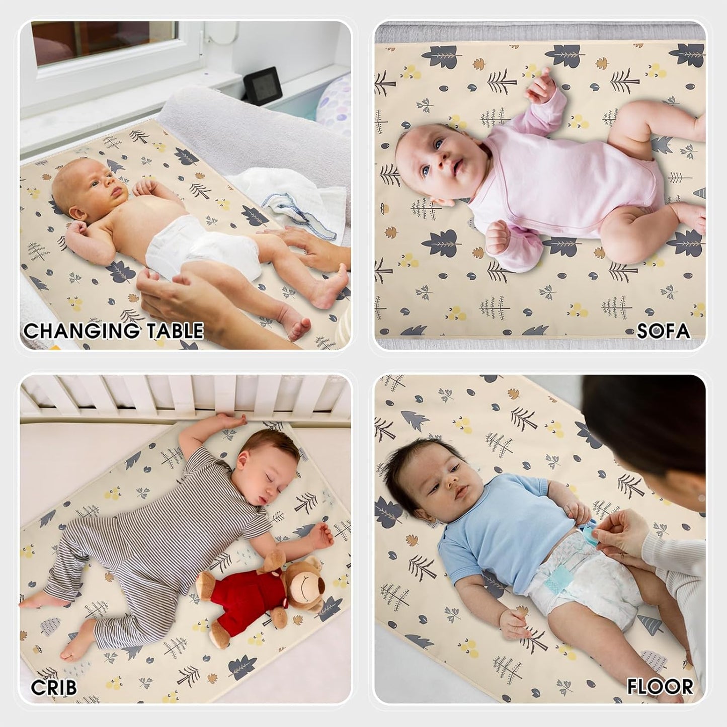 Vegan Leather Baby Changing Mat - Wipeable Portable Changing Pad, Foldable Travel Changing Mat for Baby, Newborns Toddlers Shower Gifts (Forest Tree,20"*28")