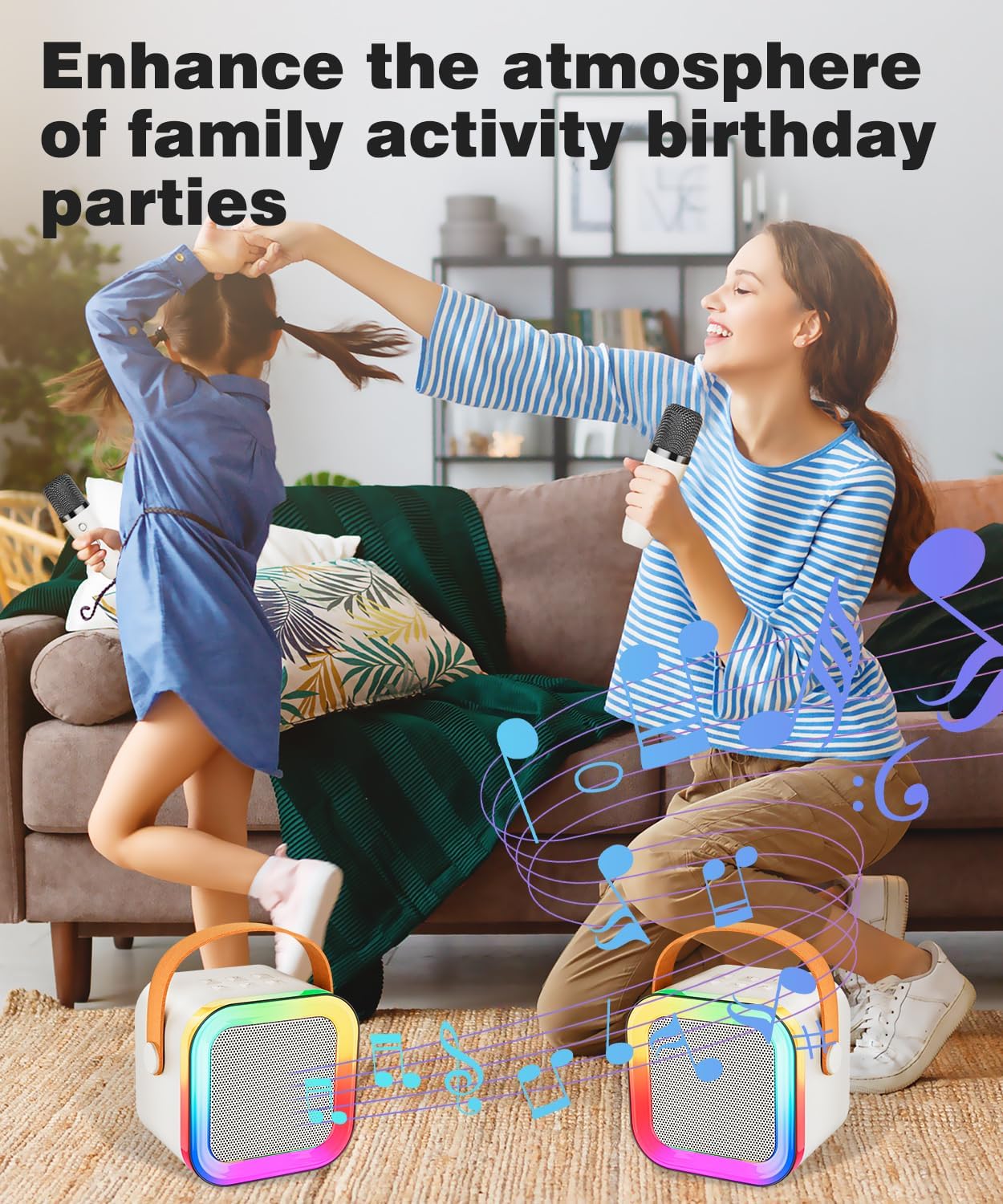 Mini Karaoke Machine Speaker for Kids Adults,Portable Bluetooth with 1-2 Wireless Microphones,Christmas Birthday Gifts Toys Girls Boys Ages 4, 5, 6,7, 8,9,10,11,12+ Years Old Toddler (Off-White -1Mic)