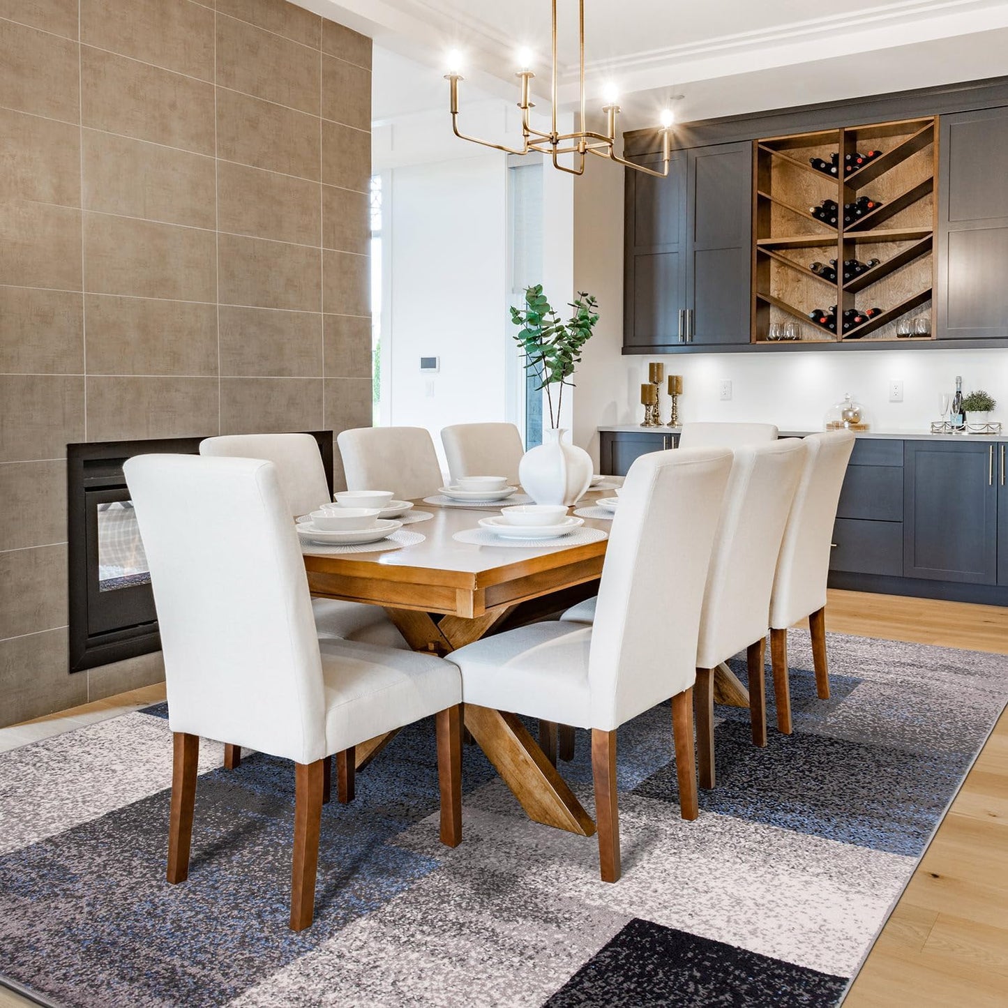 Rugshop Modern Distressed Boxes Area Rug 7' 10" x 10' Blue