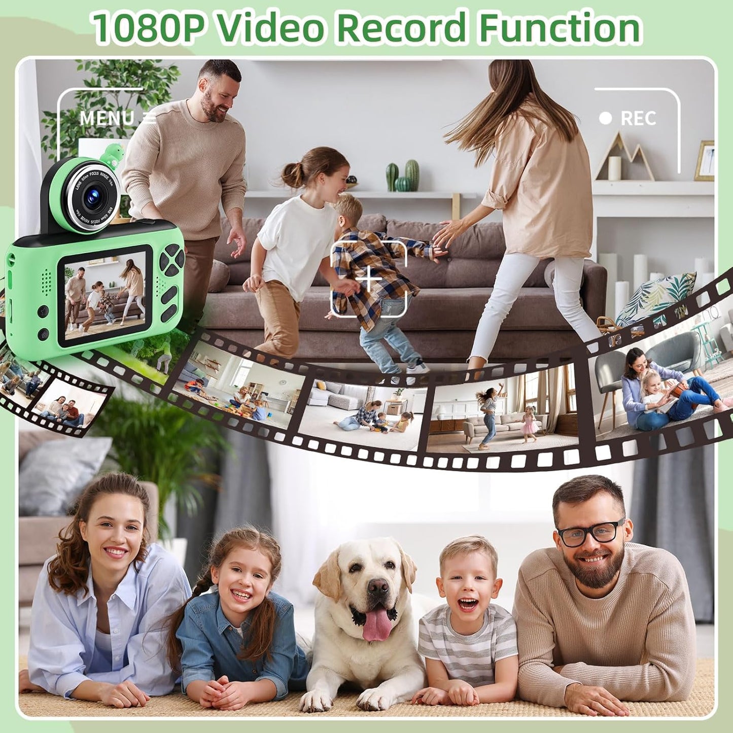 Kids Camera, Birthday Gifts for Boys and Girls Age 3-8,Video Recorder for Kids 8-12,Childrens Digital Camcorder for vlogging Portable Kids Selfie Camera with 32GB SD Card Green