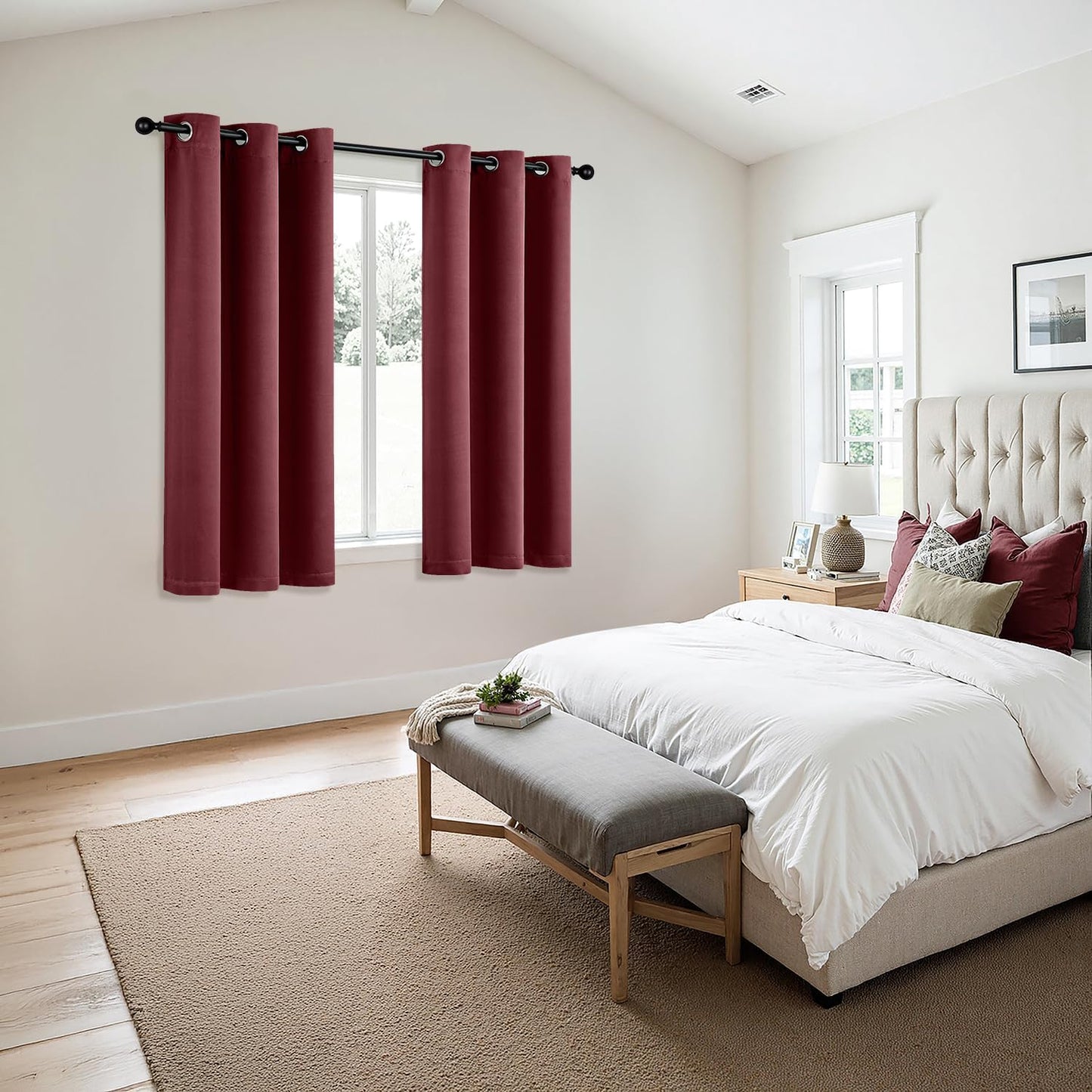 MIULEE Burgundy Red Blackout Curtains - Thermal Insulated Bedroom Curtains Room Darkening Drapes for Living Room Kitchen Christmas Grommet Top Window Treatment, 40 x 45 Inches Long, 2 Panels