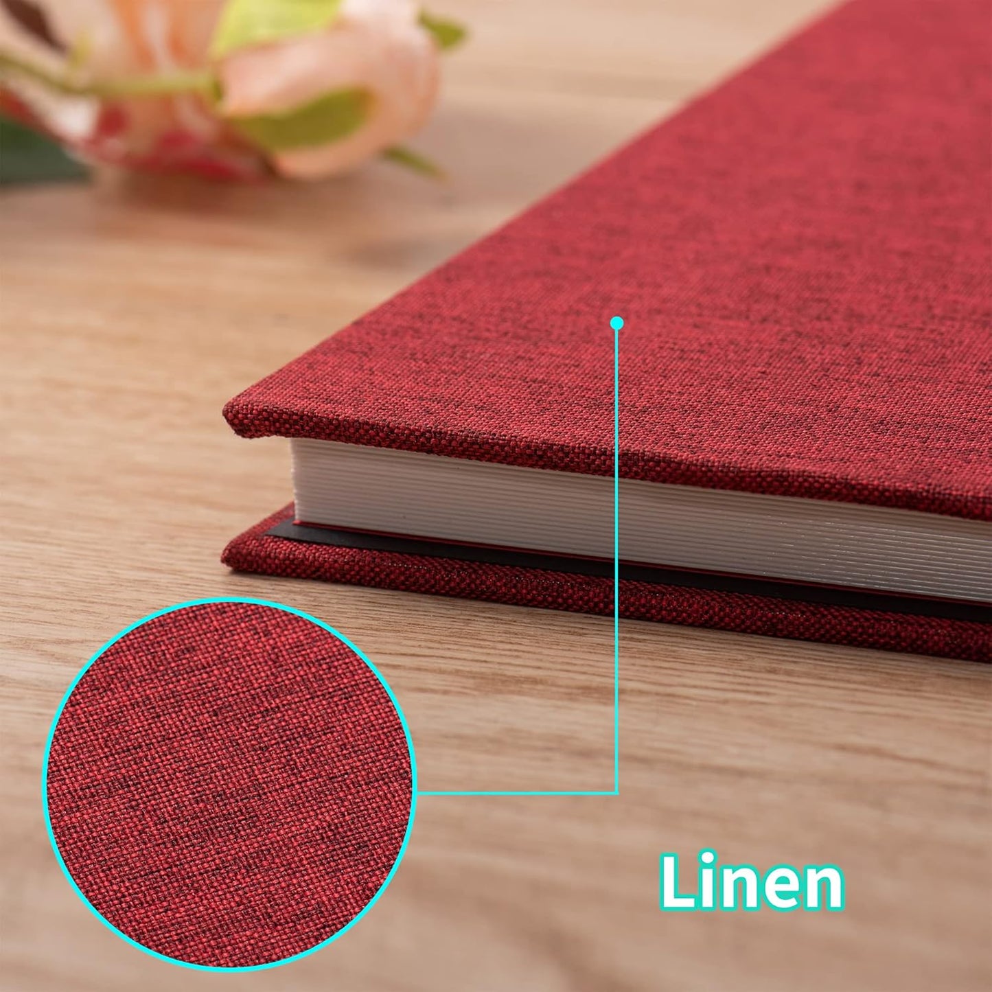 Photo Album Self Adhesive Scrapbook Album for 4×6 Pictures DIY Magnetic Linen Cover Album 30 Blank Pages Great Gift for Family, Wedding, Birthday, Christmas, Anniversary(Red), 6-15-Red