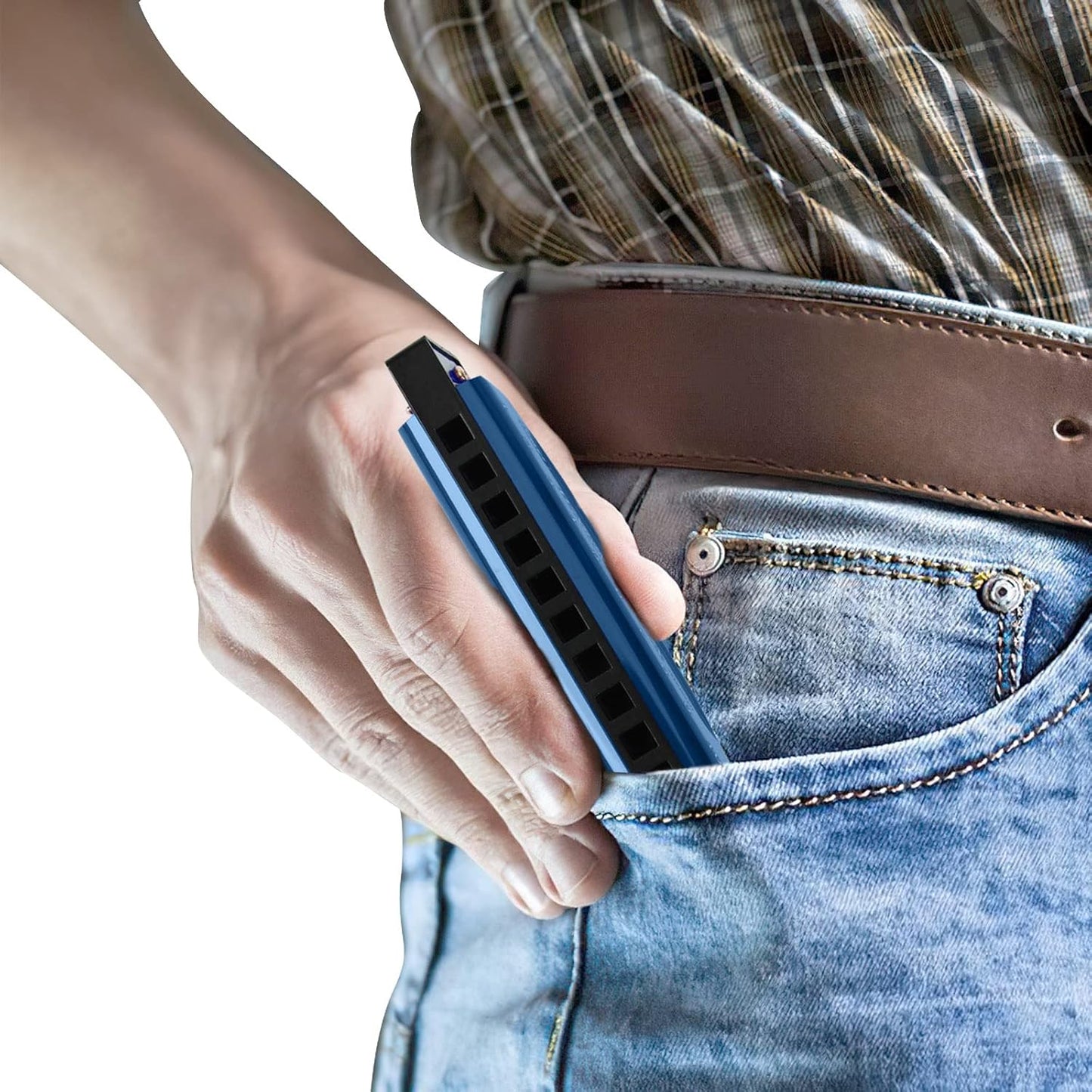 UPINS Harmonica, 4PCS Key of C 10 Hole 10 Tones Titanium Color Harmonica with Case for Beginner Students(Gold, Silver, Pink, Blue)