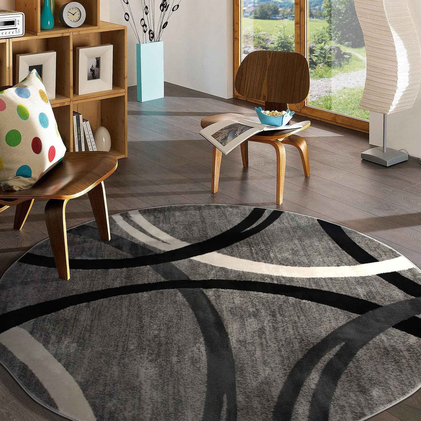 Rugshop Modern Wavy Circles Design Round Area Rug 8' Gray