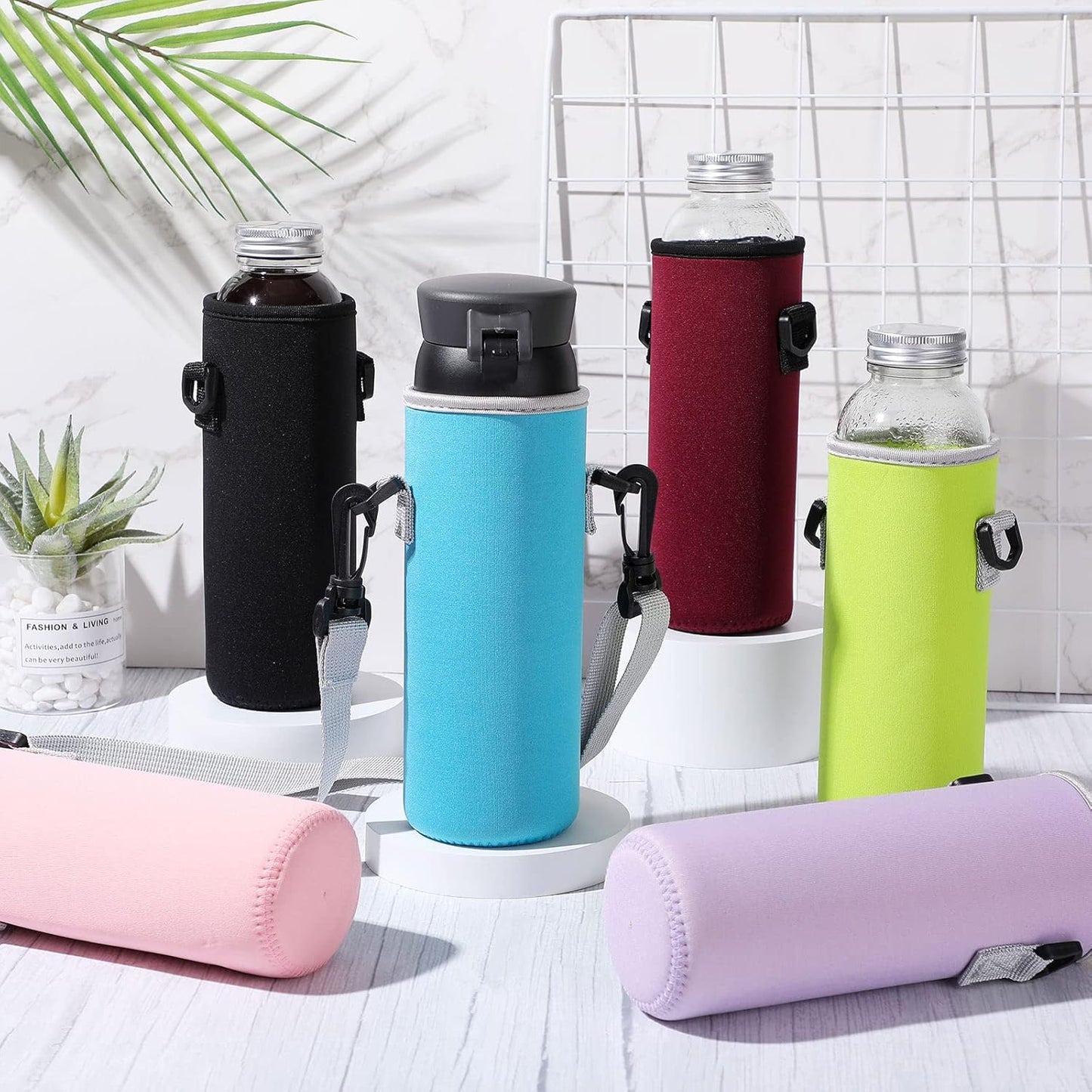 Rtteri 6 Pcs Neoprene Water Bottle Carrier Bag with Adjustable Shoulder Strap 32oz Insulator Water Bottle Cover Holder Cooler Sleeve for Stainless Steel/glass/plastic (Cute)