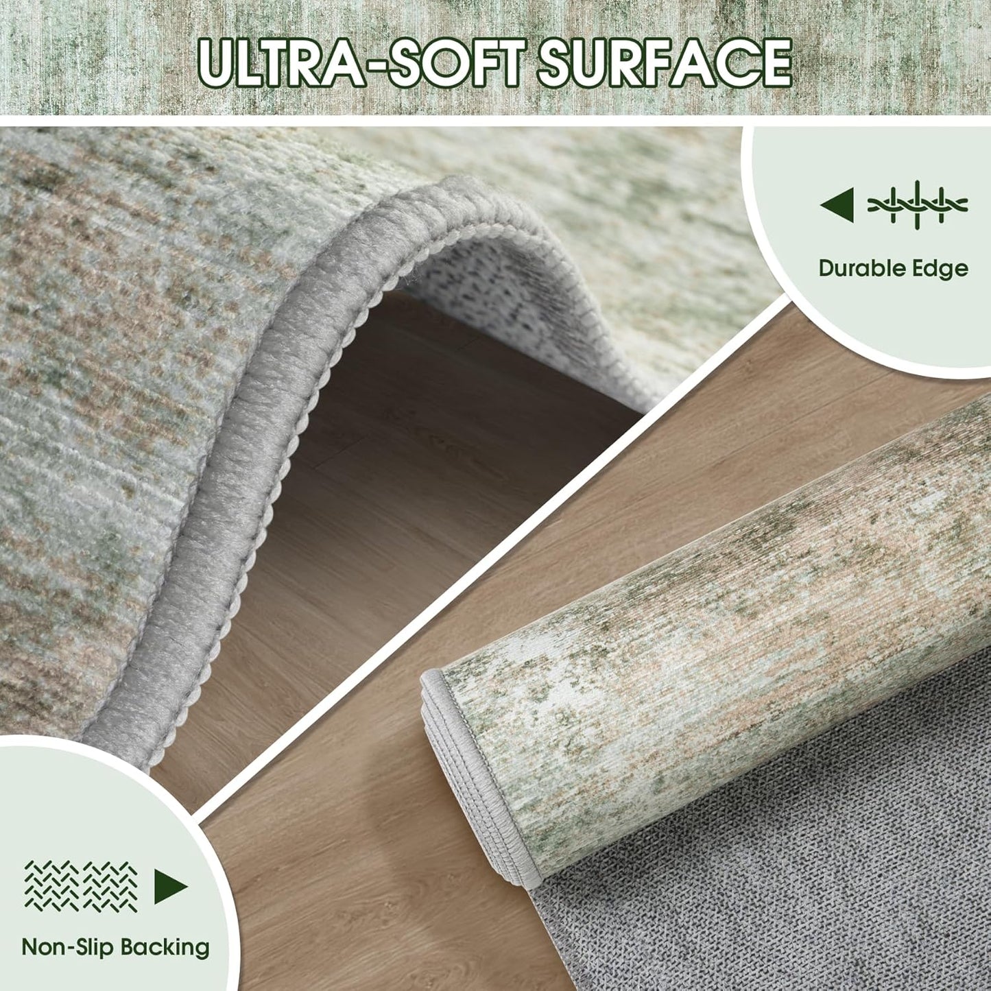 Washable Modern Abstract Kitchen & Hallway Runner Rug, 2'6''x8', Green with Non-Slip Backing