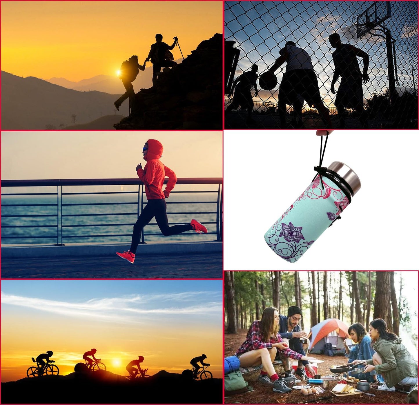 Neoprene Sleeve Bottle Carrier, Portable Insulator Cover - Drawstring Insulator for 18/20 Oz Water Bottle (Flower)