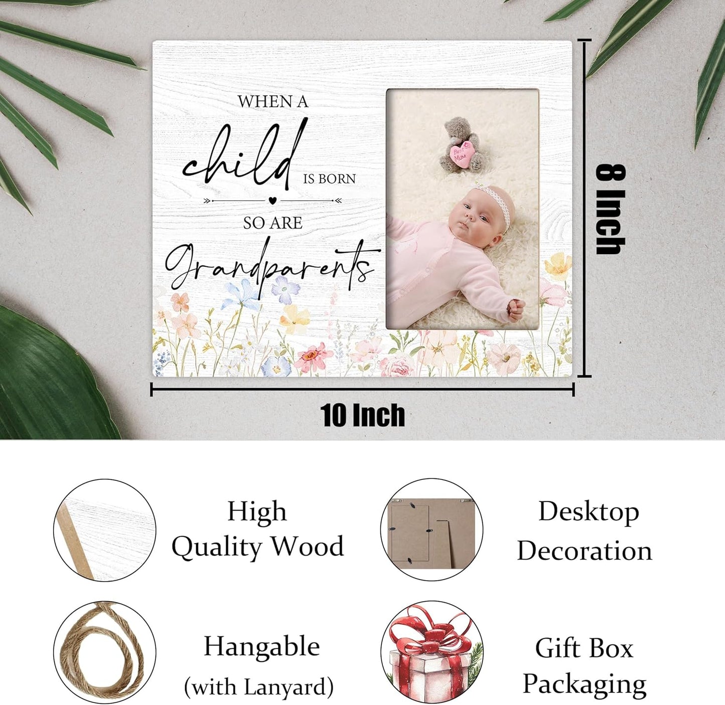New Grandparents Picture Frame - Grandparents Gifts, Grandparents Baby Announcement Frame, When a Child Is Born so Are Grandparents Wooden Picture Frame for Tabletop or Wall Hanging 4x6