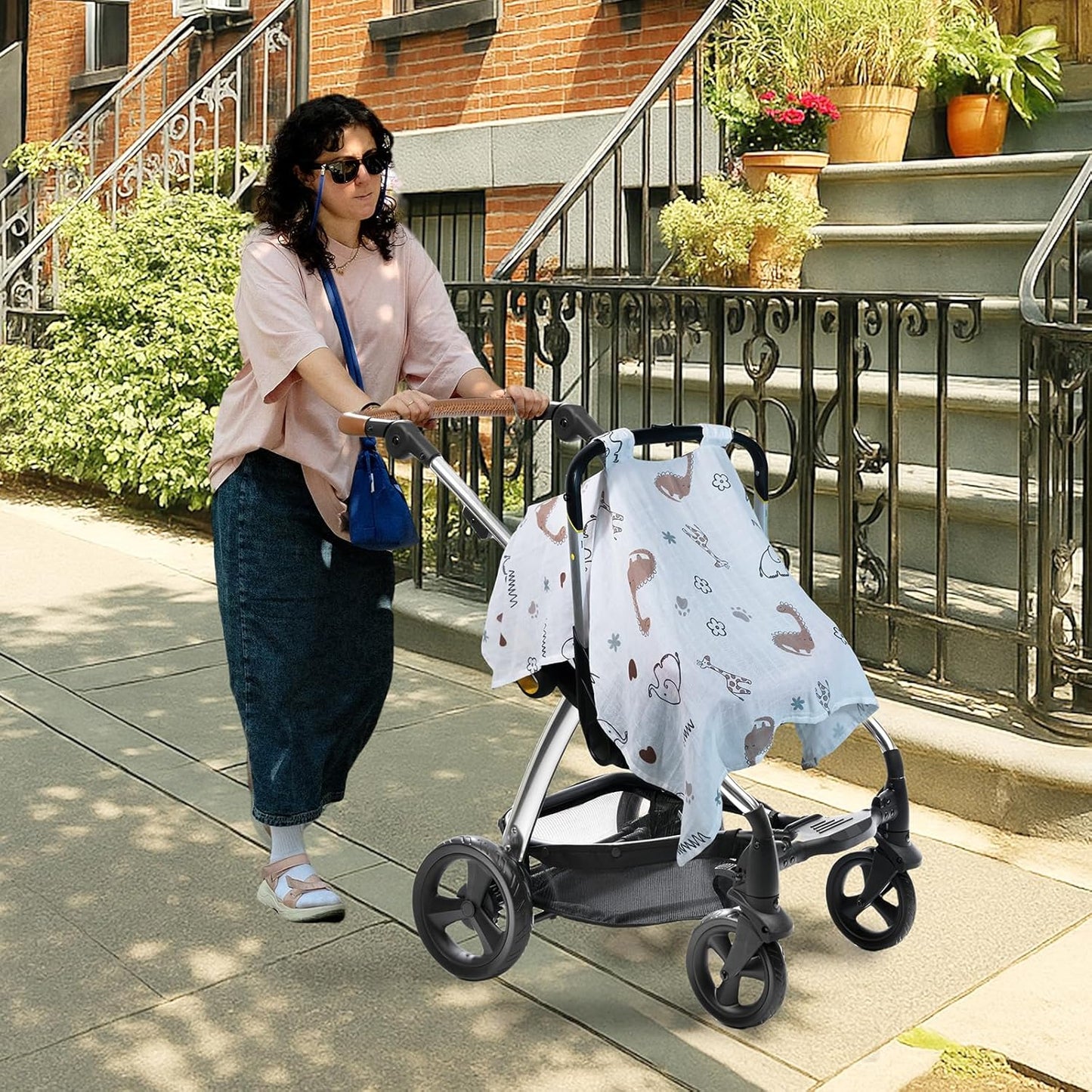 80S Muslin Car Seat Cover for Babies - Soft & Breathable Infant Carrier Canopy, Lightweight Sunshade for Summer, Universal Fit for Baby Boys & Girls