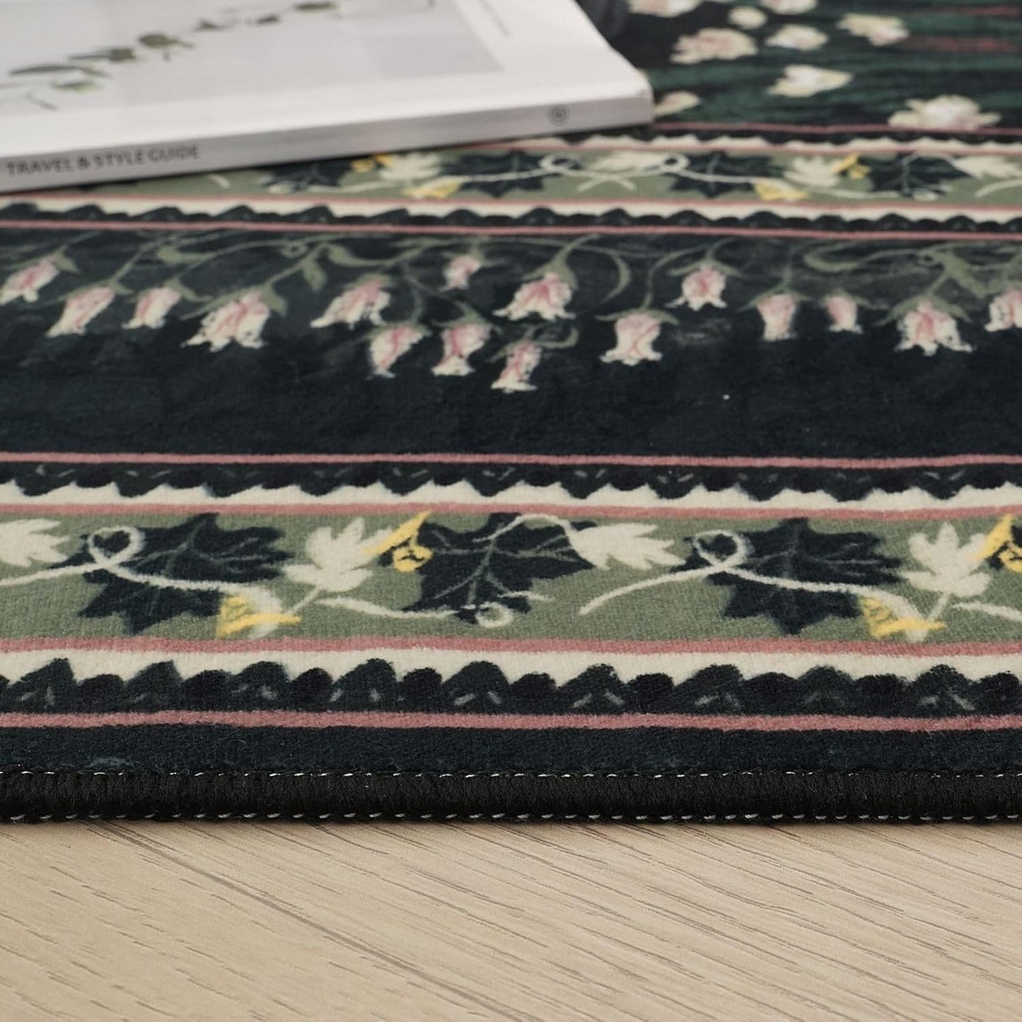 5x7 Area Rugs Impressionist-Style Vintage Washable Area Rug Non Slip Low Pile Large Rugs for Living Room Bedroom Farmhouse Dining Room Kids Playroom, Green