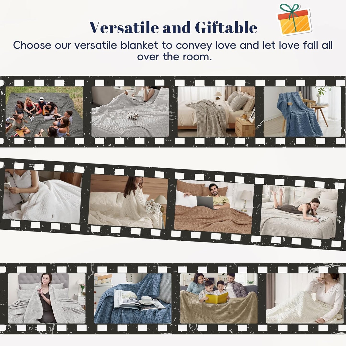 PHF 100% Cotton Waffle Weave Blanket Twin Size, Soft Lightweight Breathable Cozy Summer Blankets for Bed, Luxury Aesthetic Woven Bedding for Home Decor, 66"x90", Black