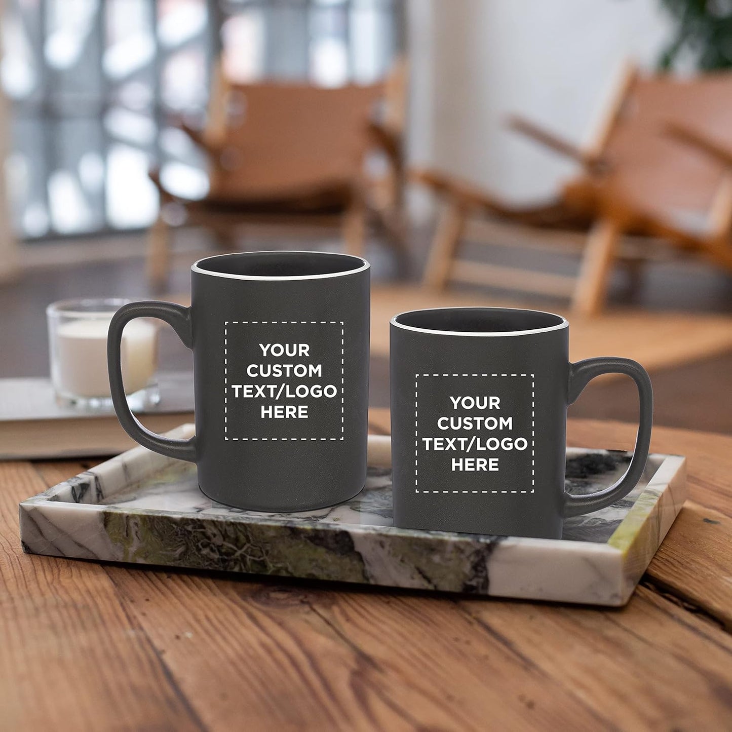 Custom El Grande Matte Ceramic Mugs 20 oz. Set of 12, Personalized Bulk Pack - Perfect for Tea, Espresso, Cappuccino, Hot Cocoa - Charcoal