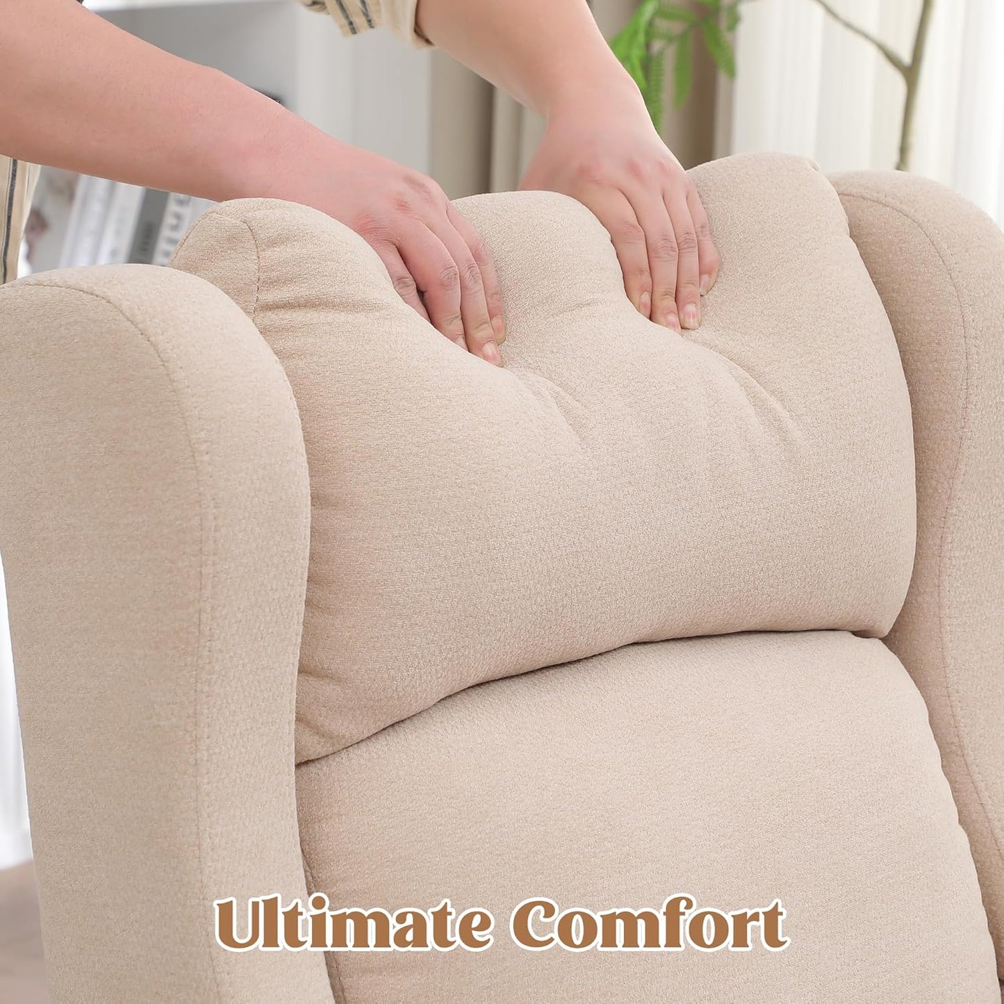 Rocking Chair Nursery, Nursing Rocking Chairs for Mom Nursery, Comfy Wingback Glider Rocking Armchair with Side Pocket for Nursery Living Room Bedroom, Khak