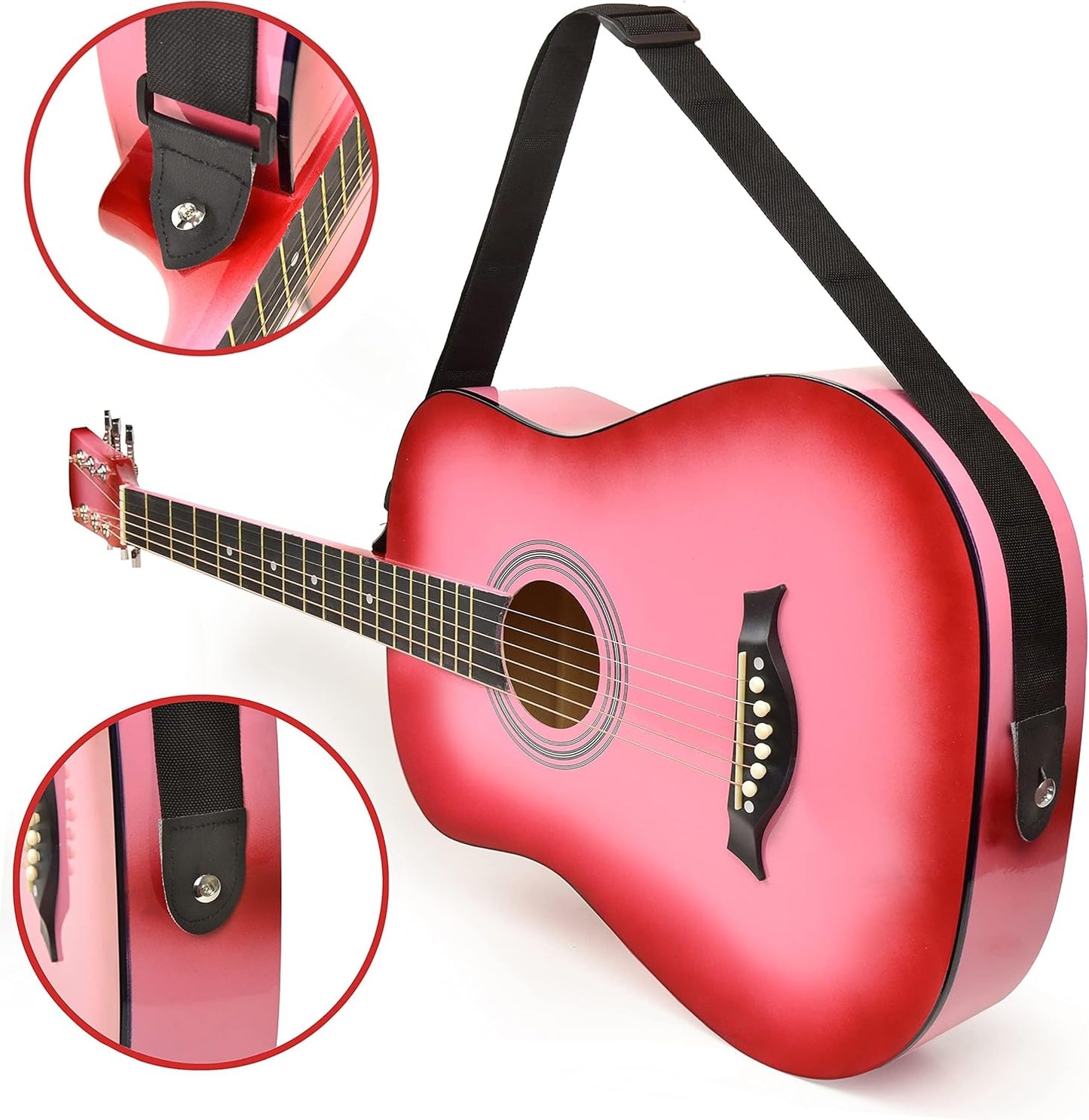 Classical Acoustic Guitar For Kids By MasterPlay- 30” Beginner Guitar For Learners- Accoustic String Starter Kit: Guitar Bag, Tuner, Strap, Extra Strings, Picks, Wash Cloth, Capo (Pinkburst)