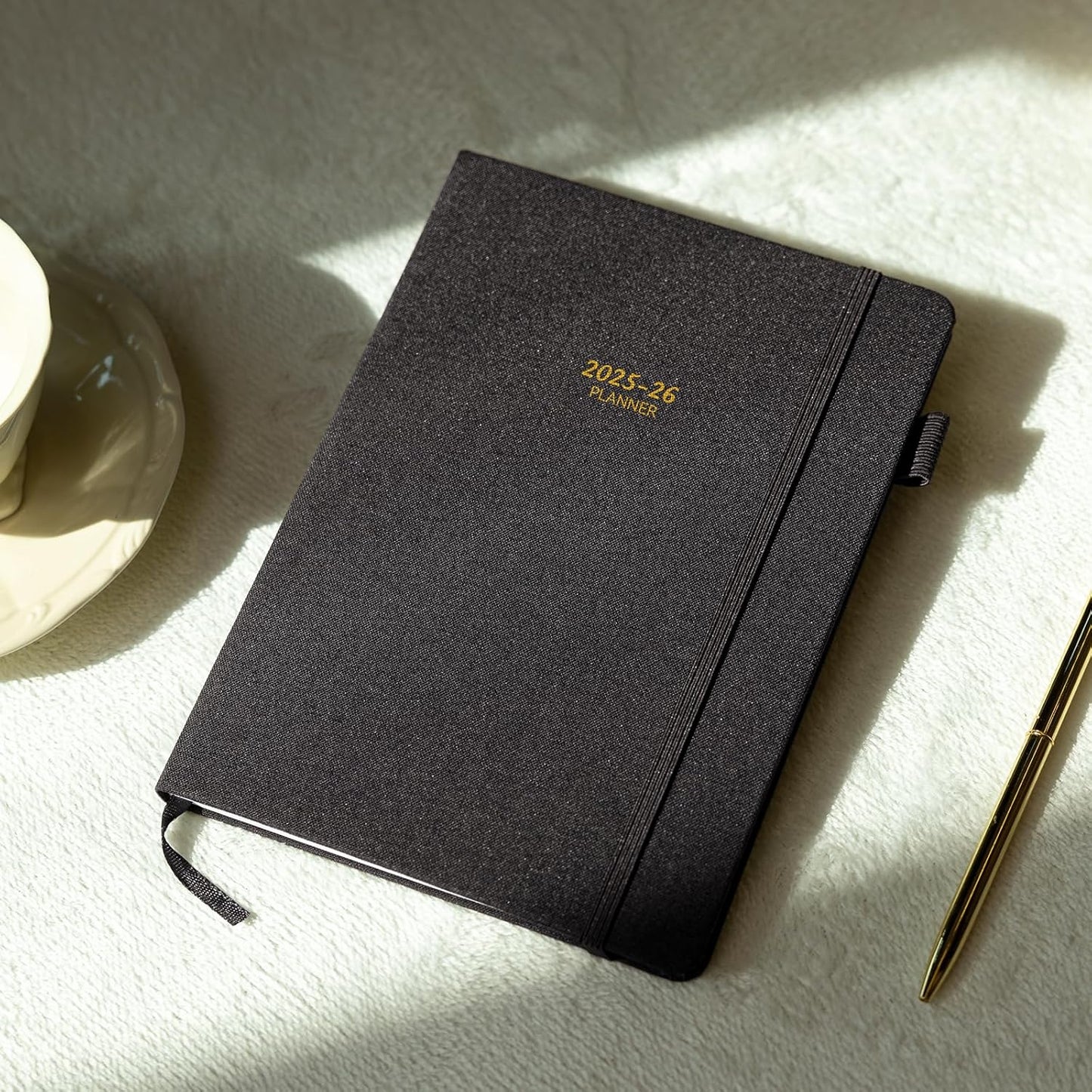 Getink Linen Cover 2025-2026 Planner Weekly & Monthly Daily Agenda Book,2025-2026 To Do List Notebook with Colorful Monthly Tabs, Inner Pocket, Elastic Closure (Black, 7.3 * 10)