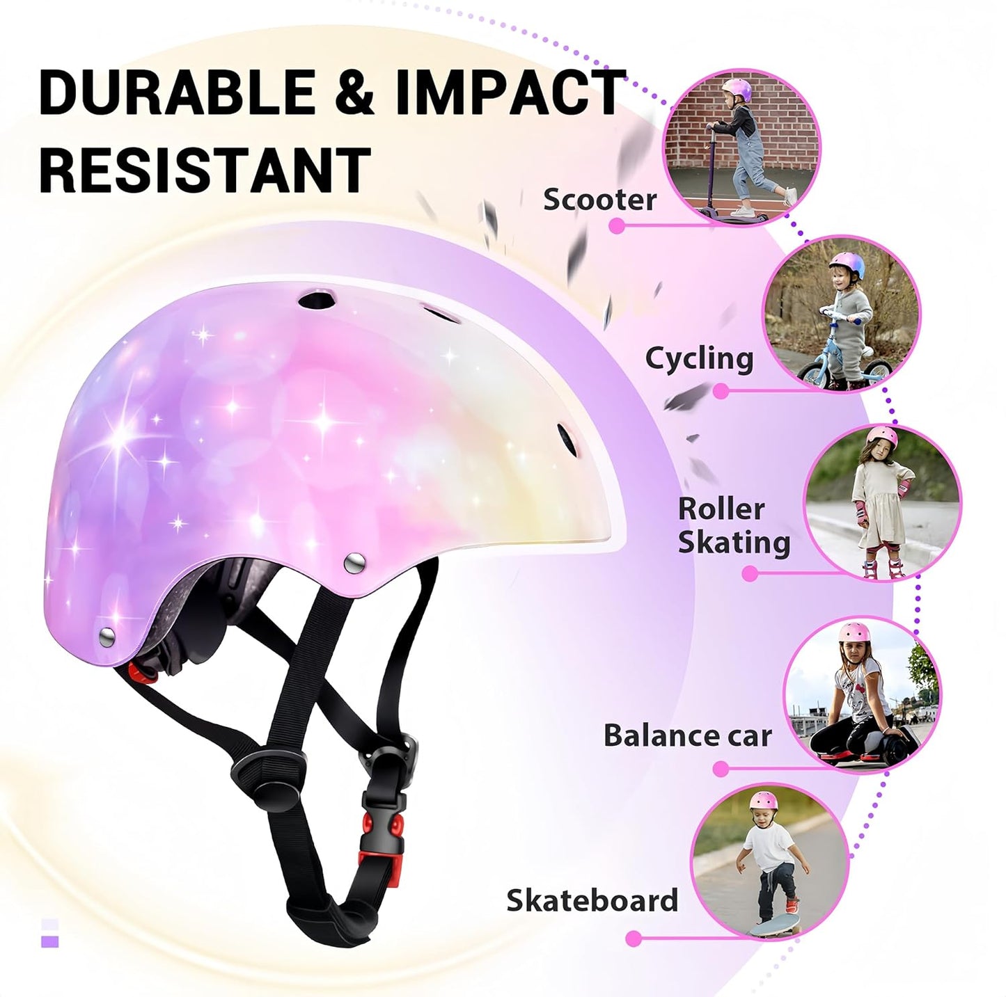 Kids Helmet for 2-3-5-8-14 Ages Girls and Boys, Ventilation and Impact Resistance Toddler Helmet for Multi-Sport Bicycle Scooter Inline Roller Skate and Skateboarding