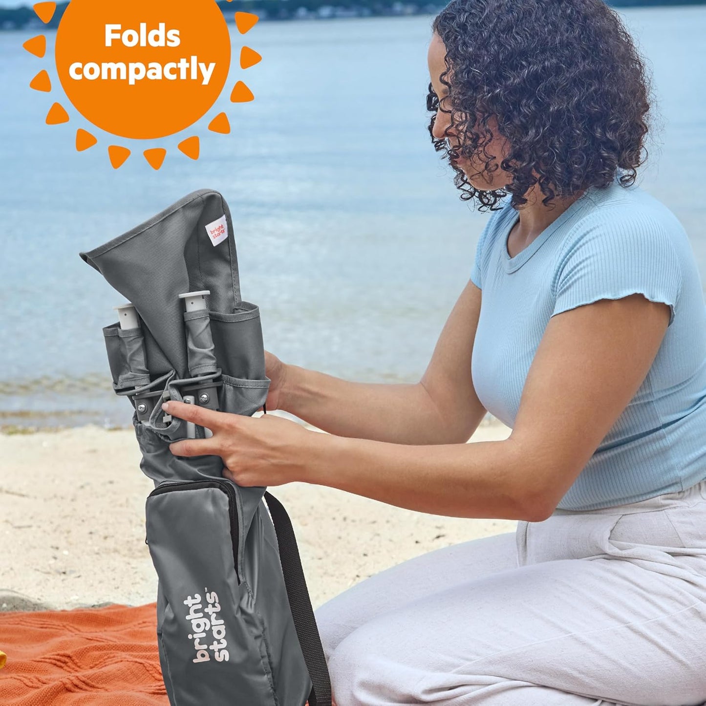 Bright Starts Pop 'N Sit Portable Booster, Indoor/Outdoor Use, Floor Seat with Feeding Tray, Grey, 6 Mos - 3 Yrs