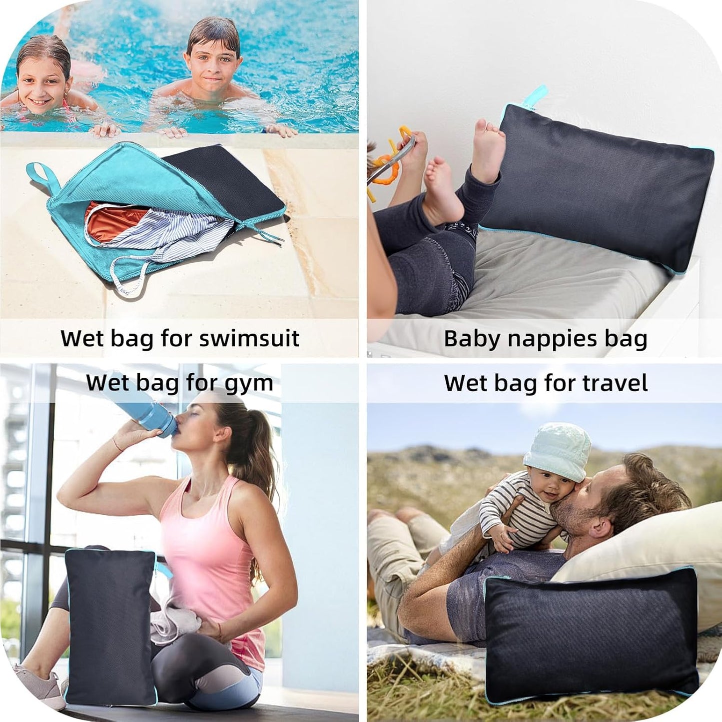 Wet Bag, Wet Dry Bag, Wet bag for swimsuit,Travel, Beach, Pool, Diapers, Dirty Yoga Gym Clothes, Waterproof Embedded Towel Wet Bag(Fleece)-Leakproof Wet Clothes Bag, Beach Travel Essentials