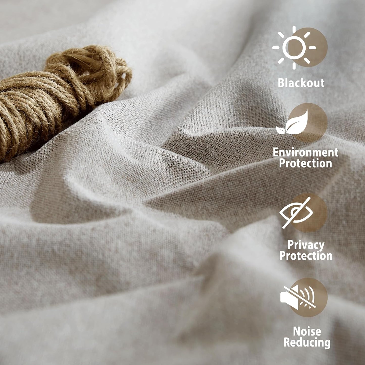 NICETOWN Natural Full Blackout Boho-Chic Faux Linen Curtains 84" Long 2 Panels Set for Cafe Window, 42" Wide, Thick Faux Linen Blend Drapes, Insulated Window Covers Draperies with White Backing