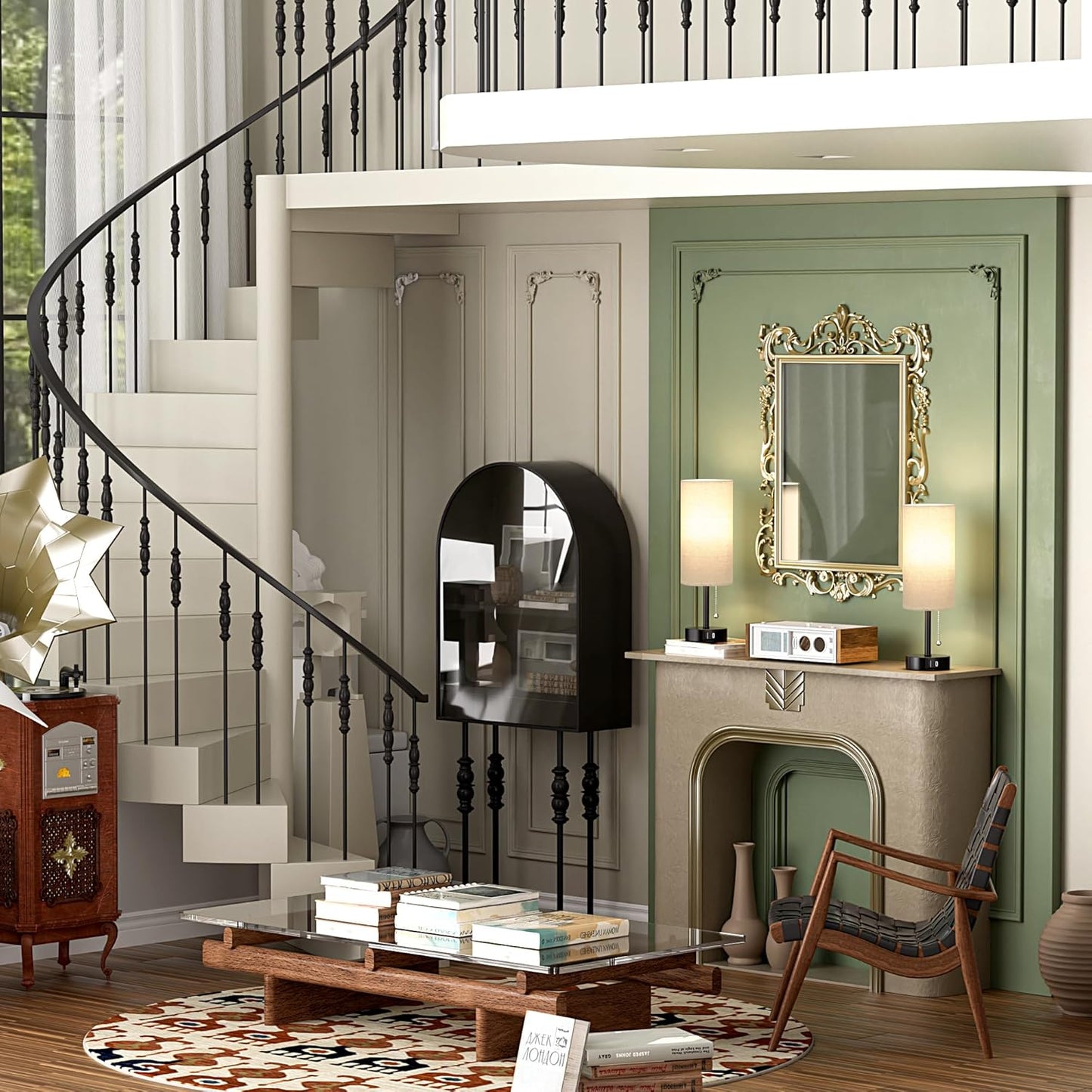 Bedside Lamps for Bedroom Set of 2 - Nightstand Table Lamp with USB A + C Charging Port, 3 Color Temperatures Pull Chain Night Stand Light, Side Table Desk Reading Lamp for Living Room/Dorm Room