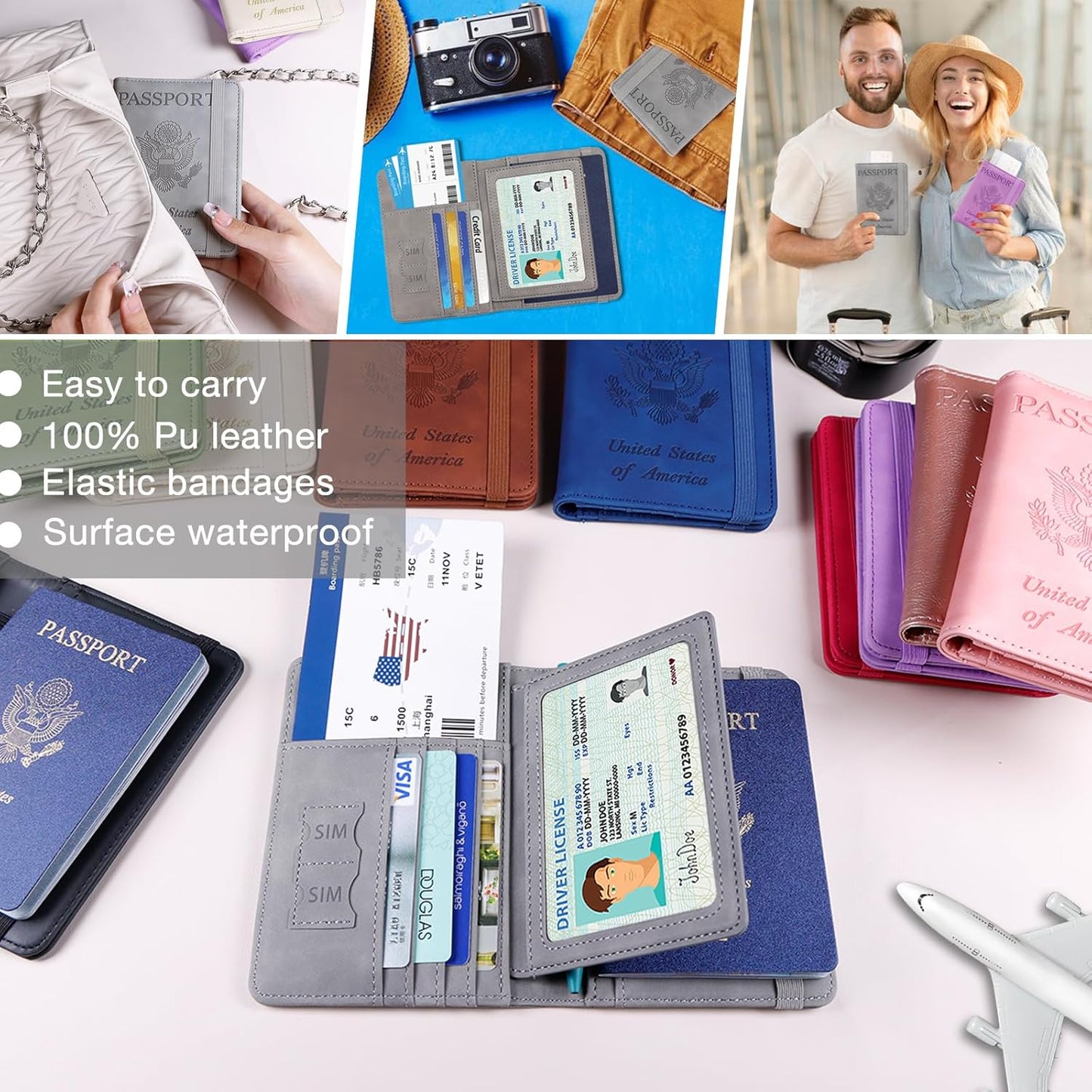 Melsbrinna RFID Passport Holder for Travel, Unisex Adults, Grey, PU Leather, RFID Protected, Passport Cover