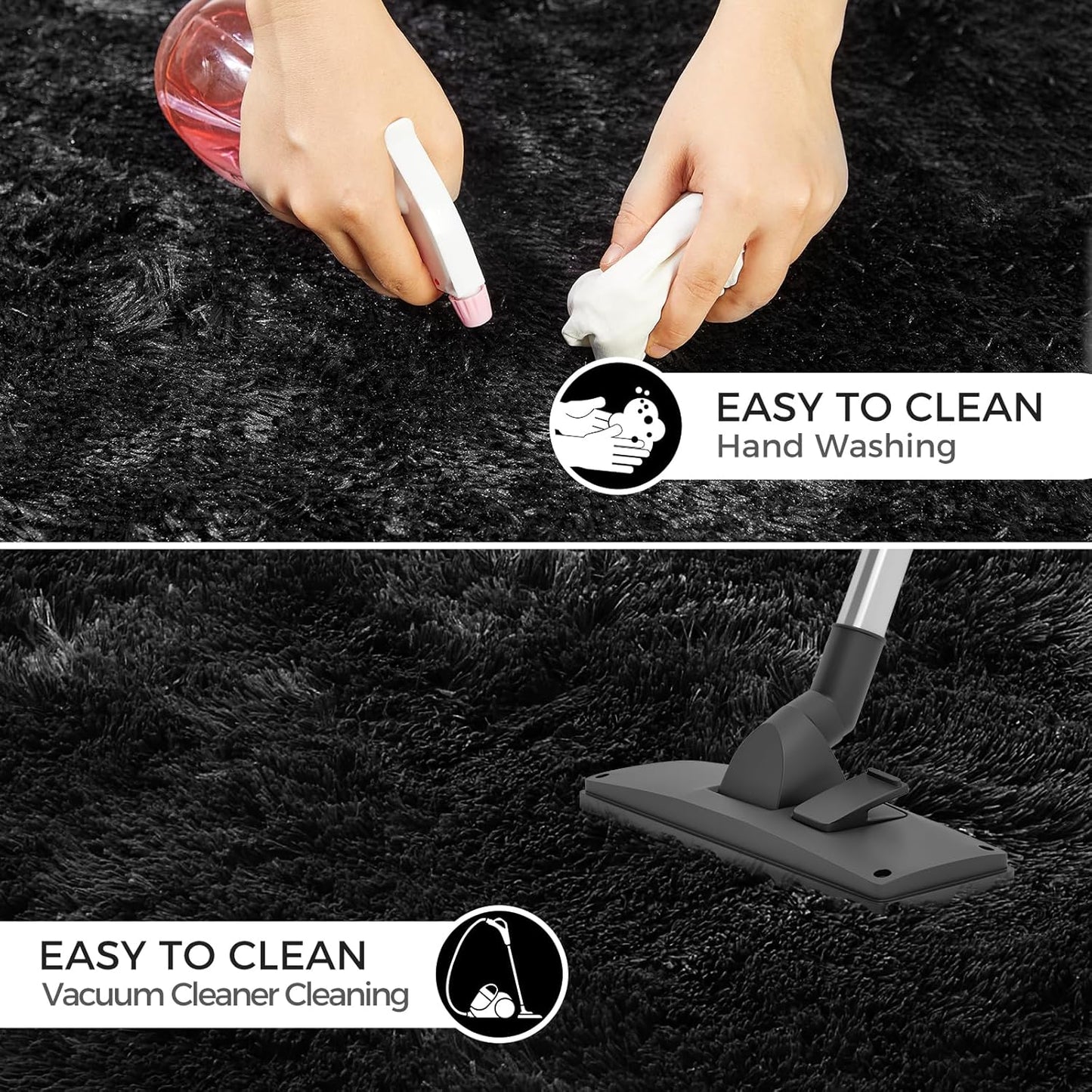 Ultra Soft Rug for Living Room, 8X10 Fluffy Shag Area Rug for Bedroom, Modern Shaggy Carpets Fuzzy Rug for Teens Dorm Nursery Home Decor Aesthetic, Upgrade Anti-Skid Durable, Black