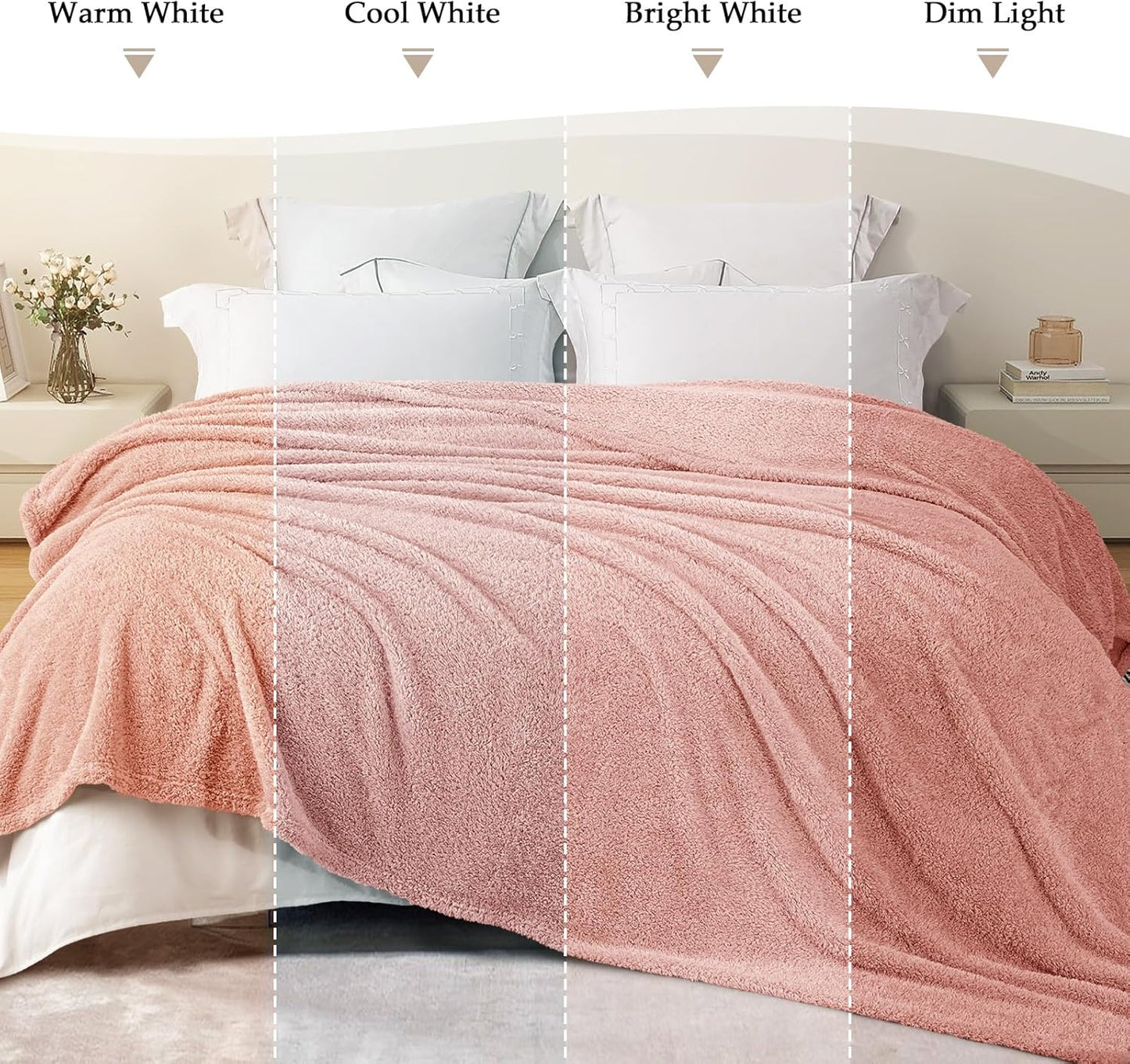 Exclusivo Mezcla Fleece Blanket for Couch, Soft and Cozy Queen Blankets for Women Men Girls Kids, Suitable for All Seasons, Dusty Pink, 90x90 Inches