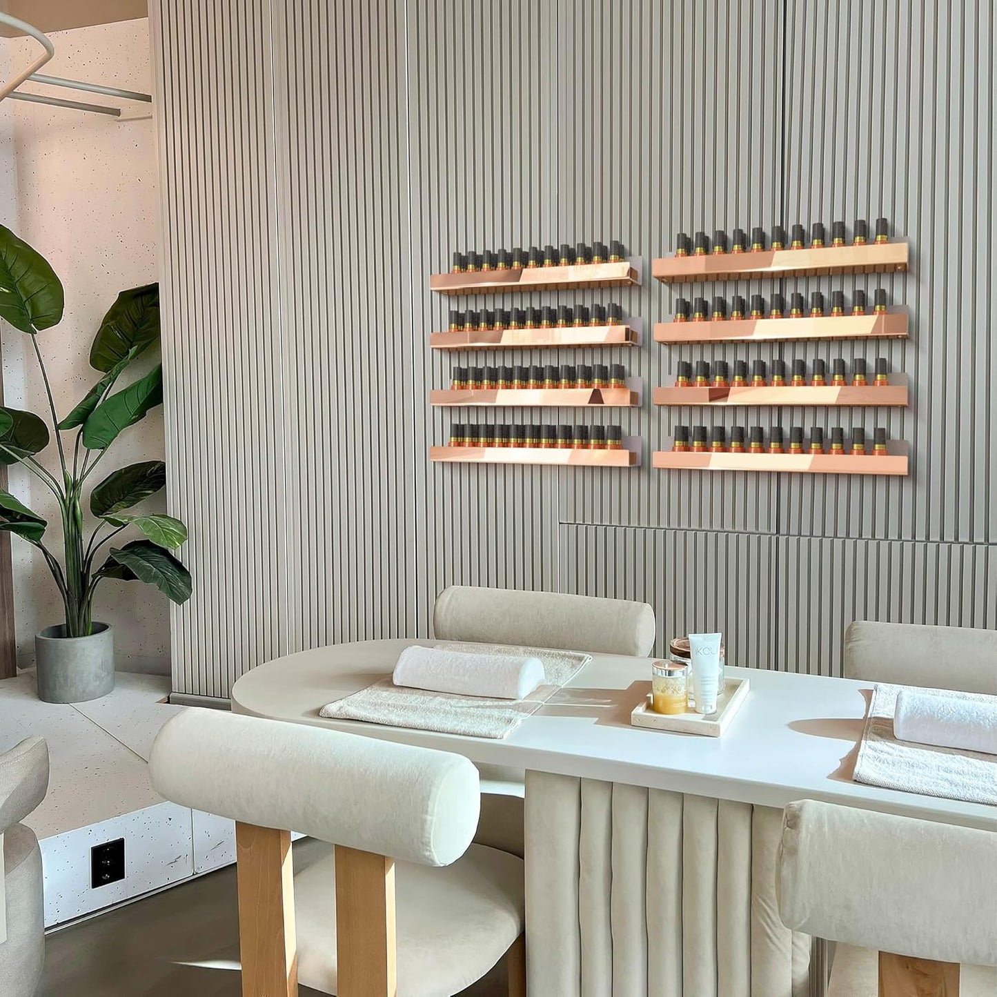 4 Pack 15 Inch Rose Gold Reflective Acrylic Shelves, Rose Gold Floating Shelves, Modern Sunglasses Essential Oil Picture Ledge Display Toy Storage Shelf