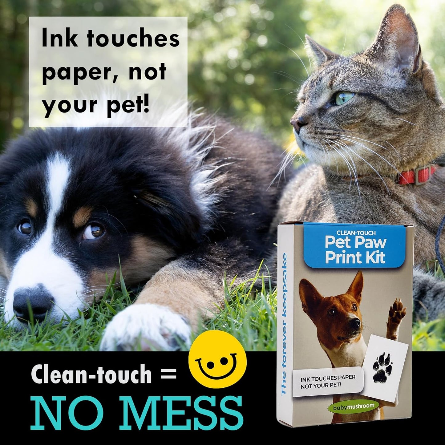 Baby Mushroom Pet Paw Ink Print Kit | Personalized Gift for Pet Lovers | Small Dog and Cat Memorial Keepsake with Clean-Touch Inkless Ink Pad & Picture Frames