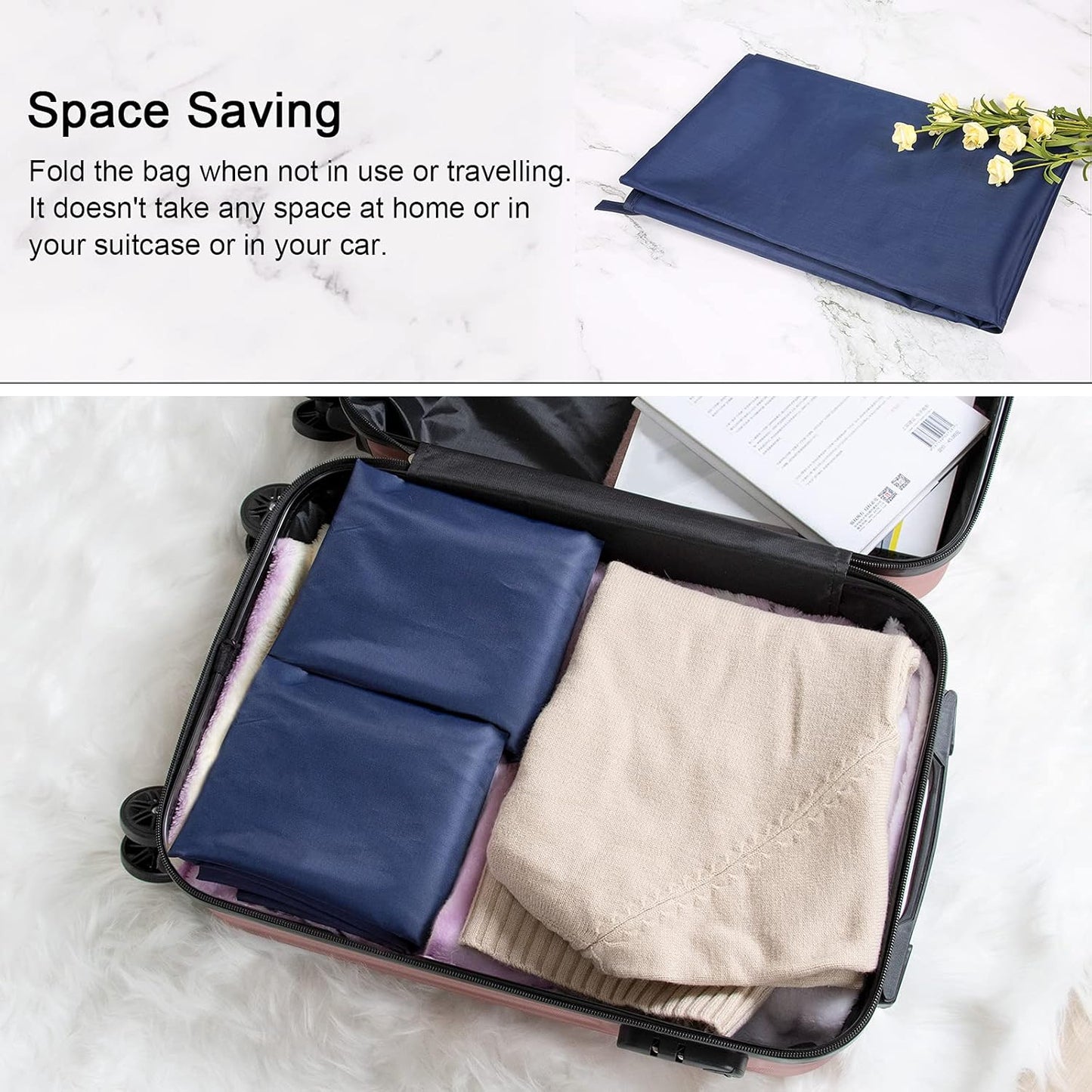 Polecasa Small Heavy Duty Laundry Bag with 130gsm Tear Resistant Fabric and Handles, Easy to Carry Durable Dirty Clothes Drawstring Bag, Perfect for College Dorm, Travel, 21”x24”,Navy