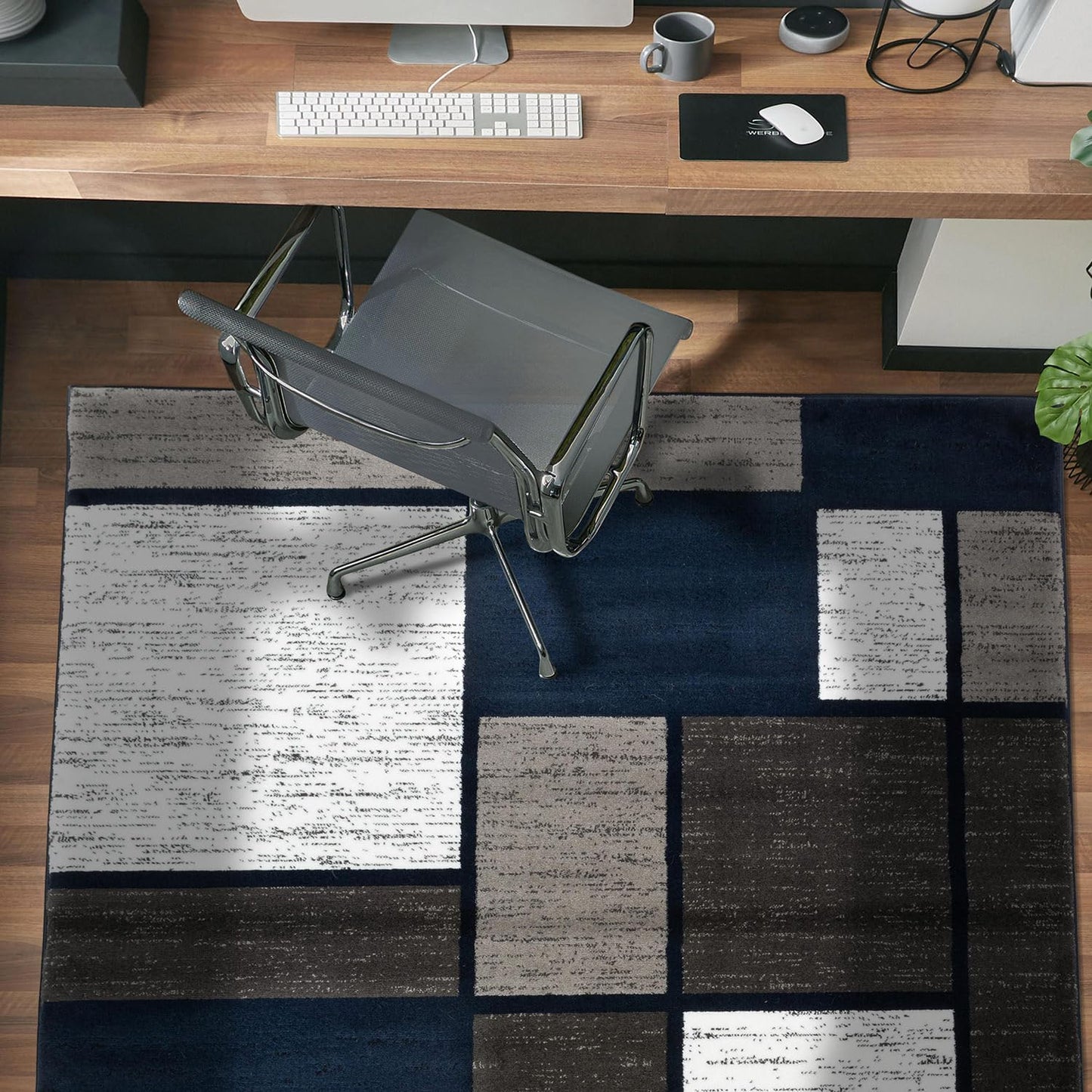 Rugshop Contemporary Modern Boxes Area Rug 3'3" x 5'3" Navy