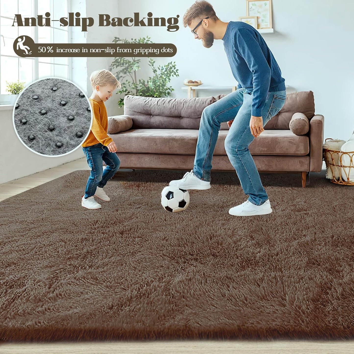 6x9 Area Rug for Living Room: Fluffy Shag Soft Washable Rugs Large Fuzzy Plush Indoor Carpet for Bedroom Nursery Playroom Kids Girls Boys Room (Coffee, 6'x9')