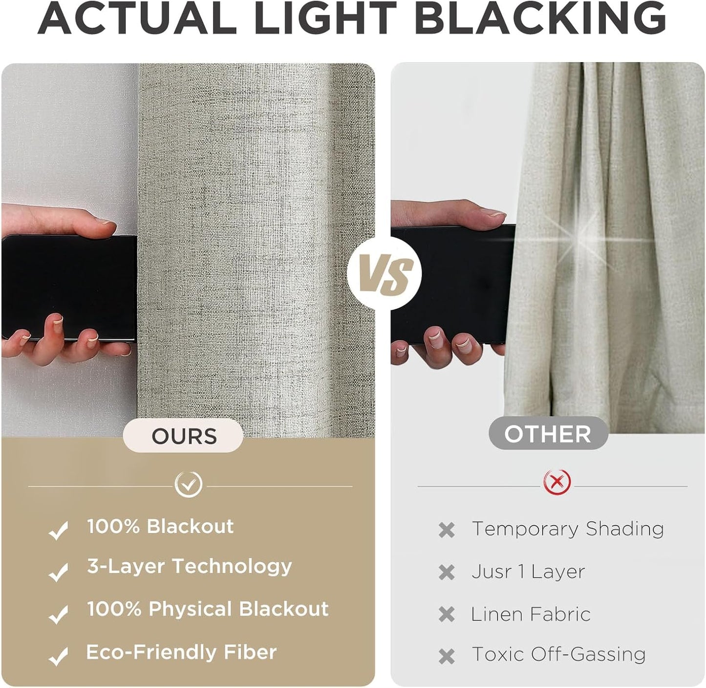 Joydeco Blackout Curtains 120 Inches Long 2 Panels Burg, Room Darkening Curtains for Bedroom, 100% Black Out Textured Thermal Drapes Privacy Protection 2 Panels Set(W52 x L120 Inch, Light Beige)