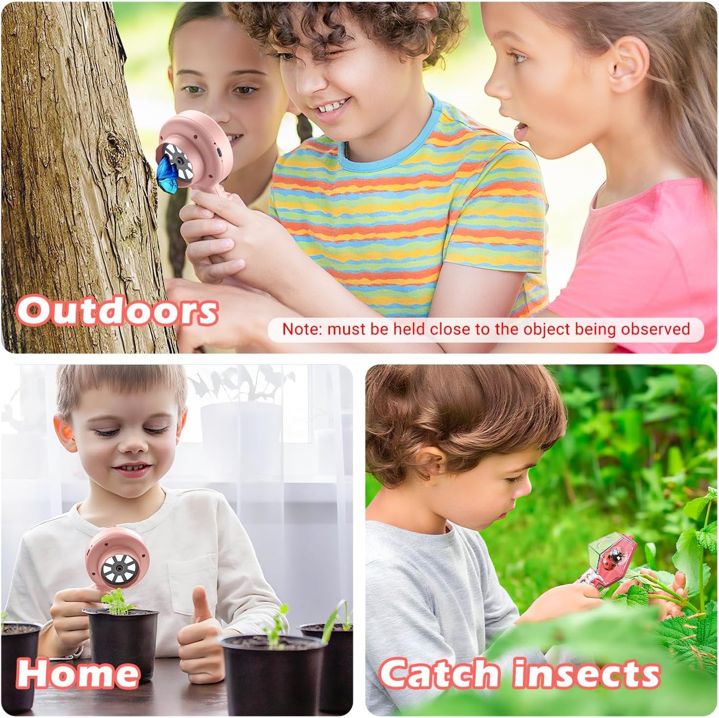 2 in 1 Kids Microscope with Bug Catcher,HD 500X Digital Microscope for Kids with 2" Screen,Photo and Video,STEM Educational Science Kit Learning Toys for Age 3-12 Girls & Boys Birthday Gifts (Pink)