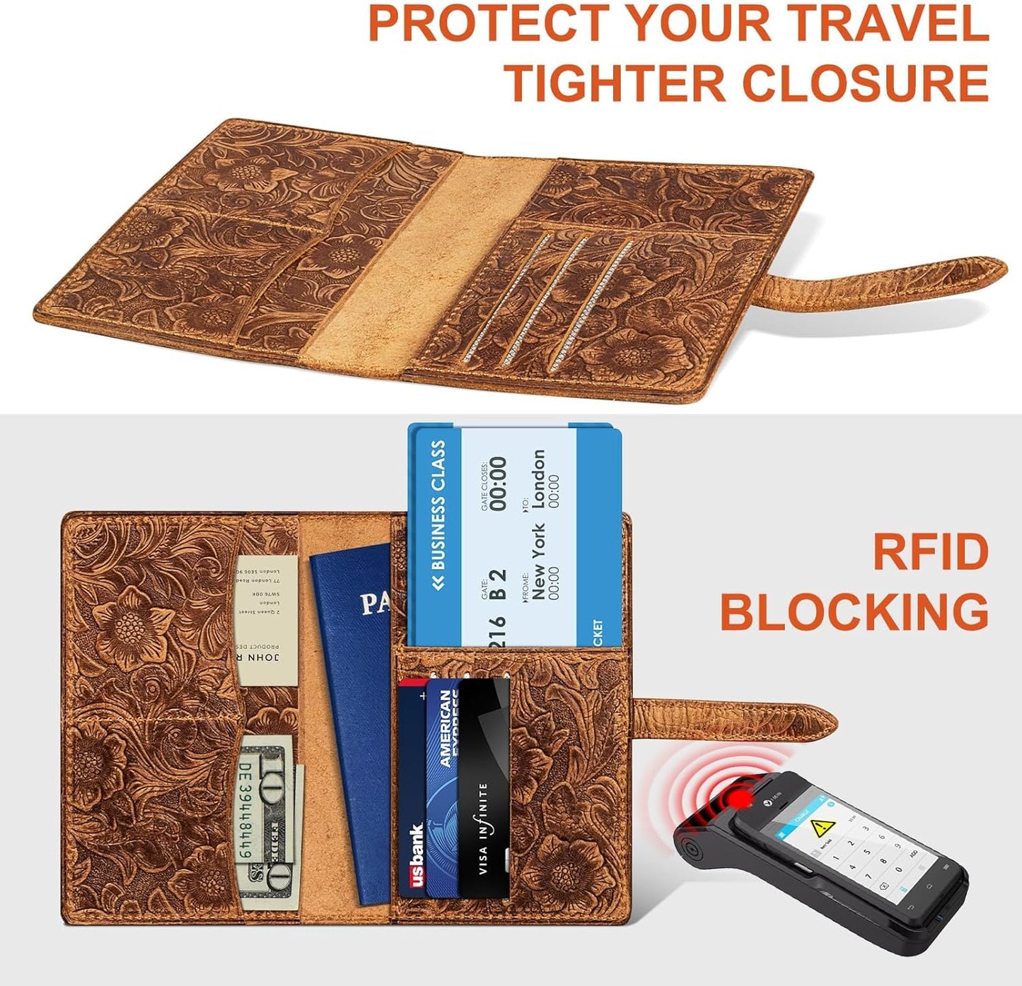 Slim RFID Blocking Leather Passport Holder Travel Bifold Wallet For Men And Women