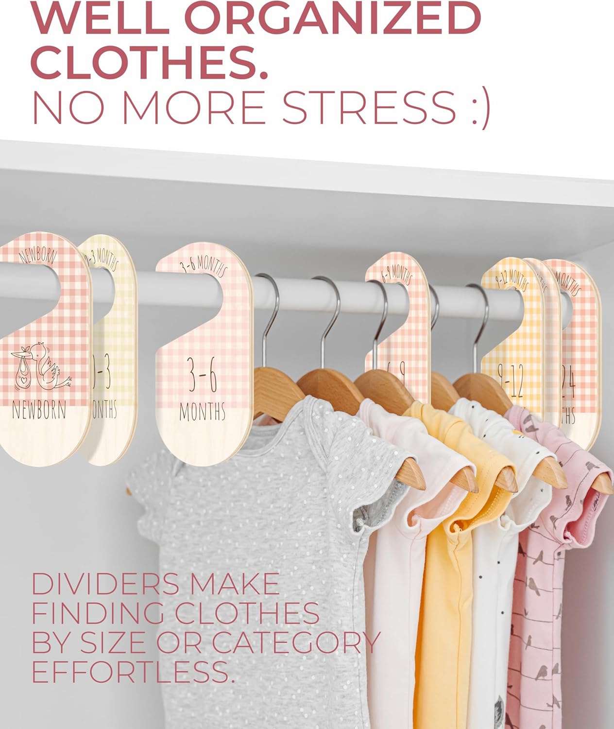 Baby Clothes Organizer - Pink Baby Closet Dividers for Nursery Decor, Storage & Organization - 8 Size Closet Dividers for Hanging Clothes, Gender Neutral Nursery Must-Haves & Accessories