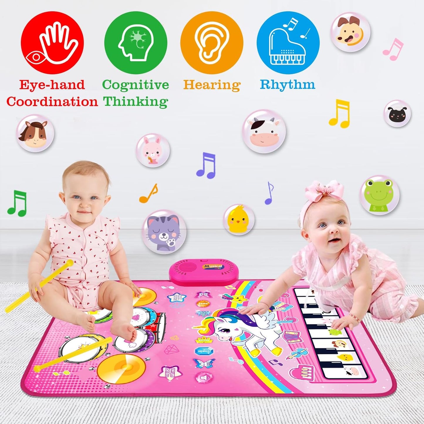 Toys for 1 Year Old Girl Gifts: Baby Music Mat Toddler Toys Age 1-2 - 3 in 1 Piano Drum Animal Touch Unicorn Toy - Infant Musical Toy 12-18 Months Babies Birthday Easter Gifts for 1 2 3 Year Old Girls