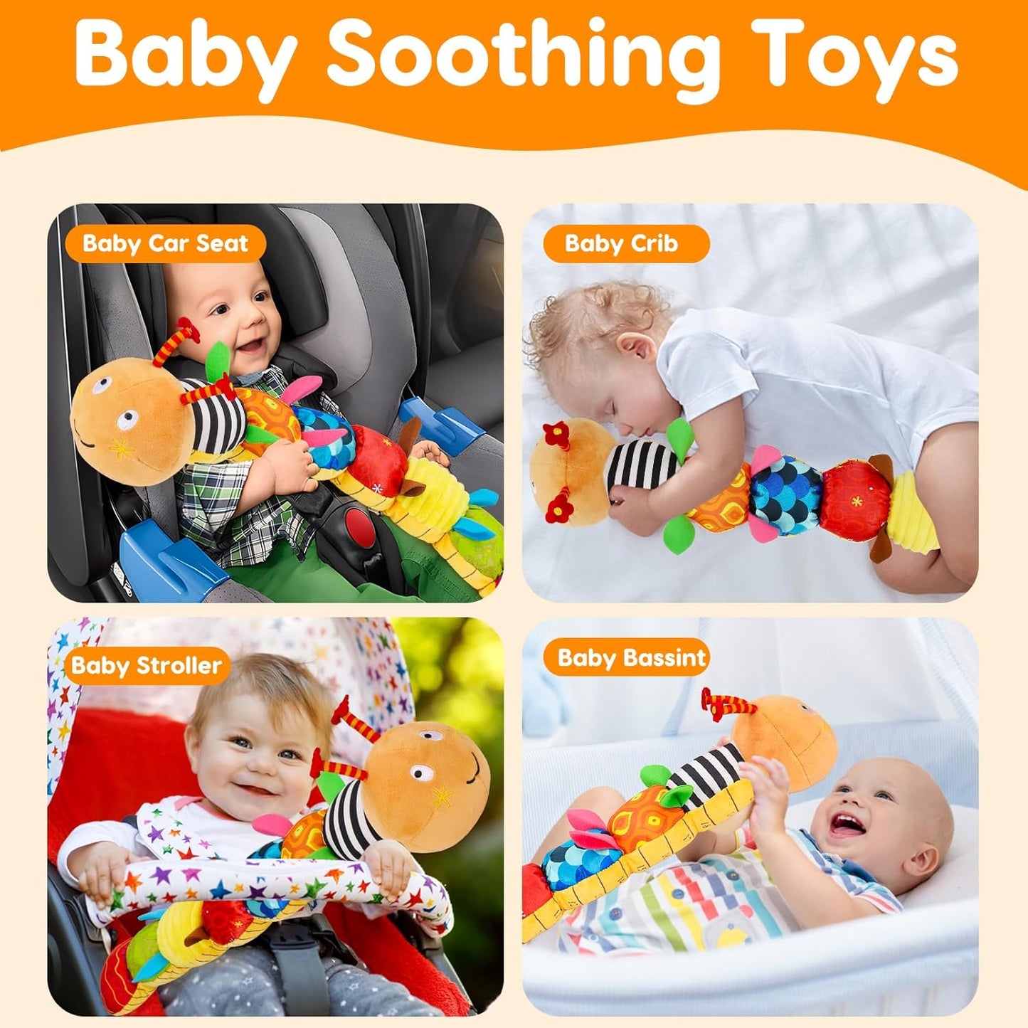 Baby Sensory Caterpillar Toys 0-3 Month Music Animal Stuffed Plush Toy for Infant 0-3-6-12 Month Tummy Time with Crinkle Rattle for Newborn 9-12 Month Texture Toy for Boy Girl Birthday Shower 1