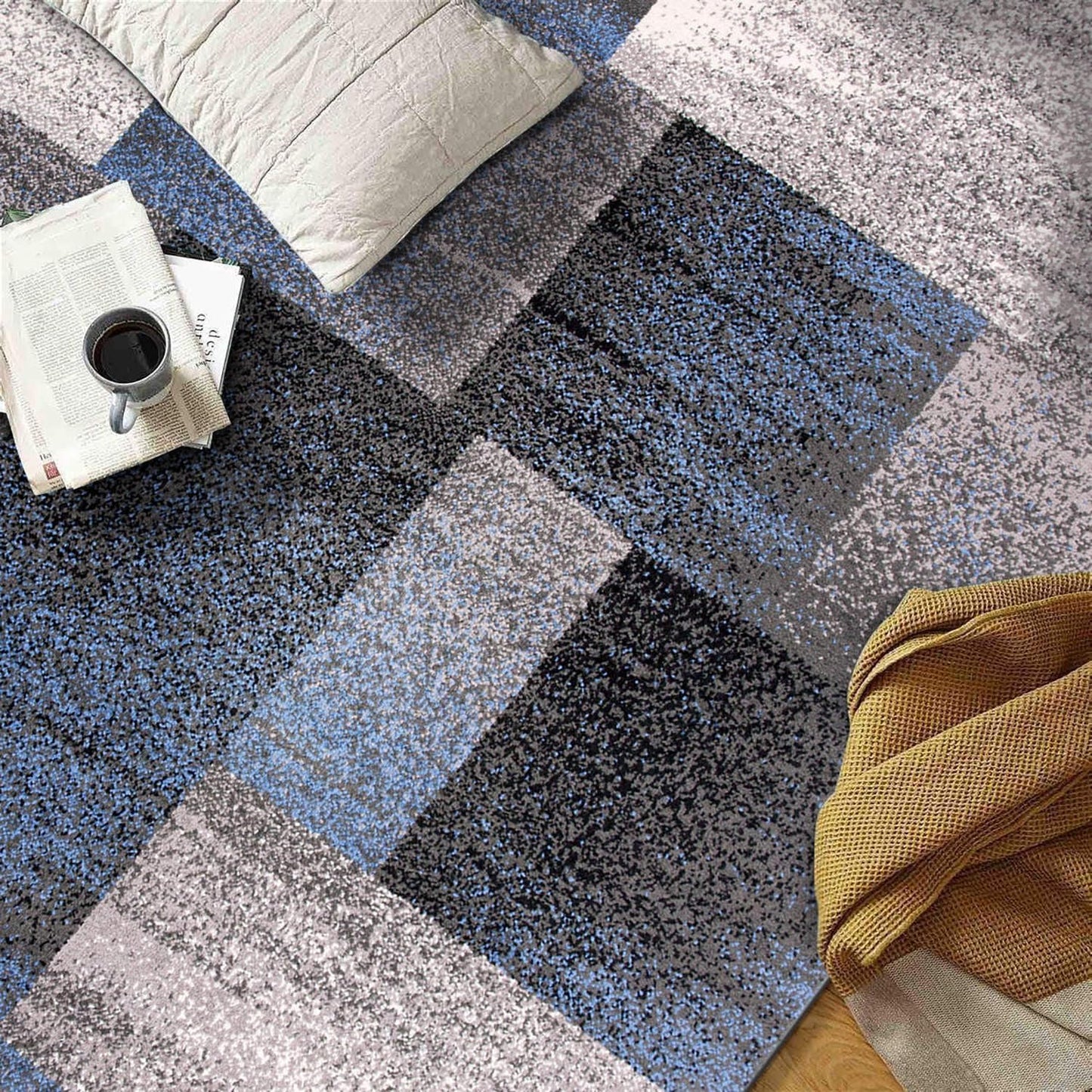 Rugshop Modern Distressed Boxes Area Rug 3' 3" x 5' Blue