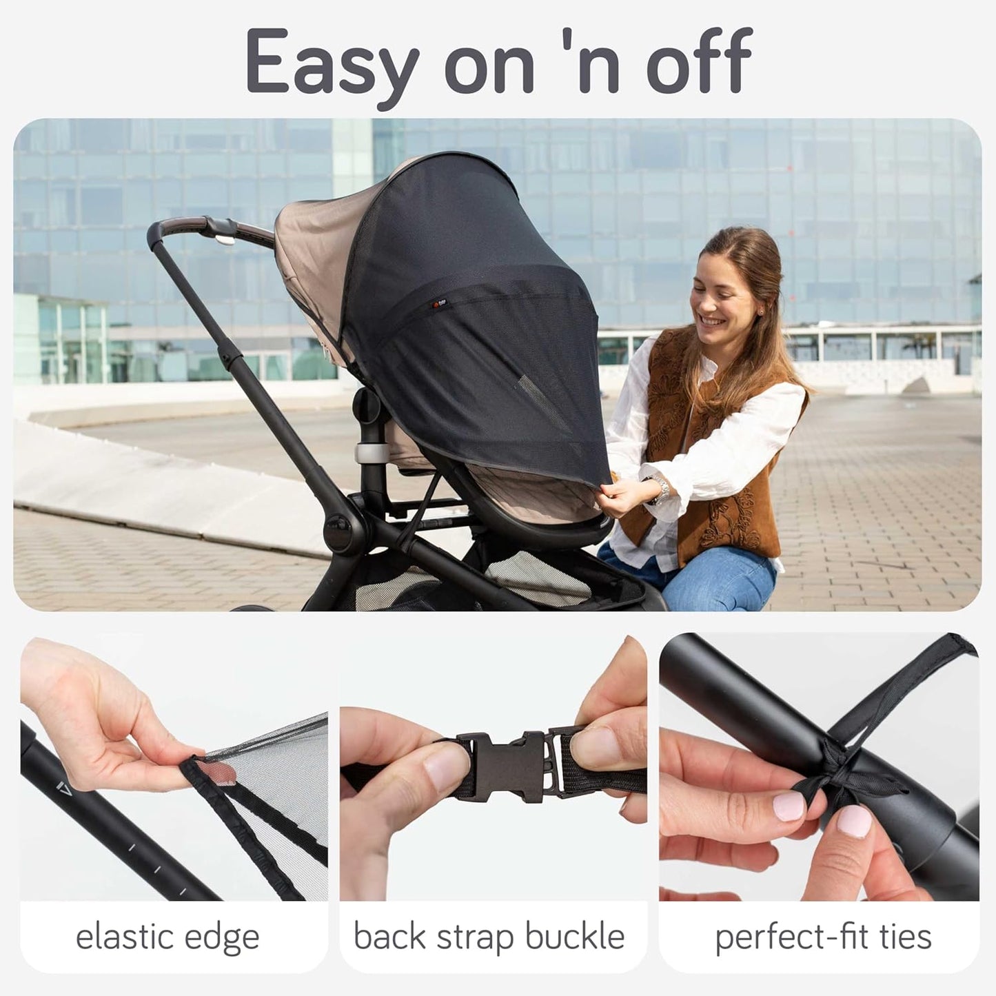 Baby Uma 2-in-1 Mosquito Net for Stroller & Stroller Sun Shade - UPF 50+ Baby Sun Protection, Breathable Blackout Mesh Baby Mosquito Net (+ Travel Bag)