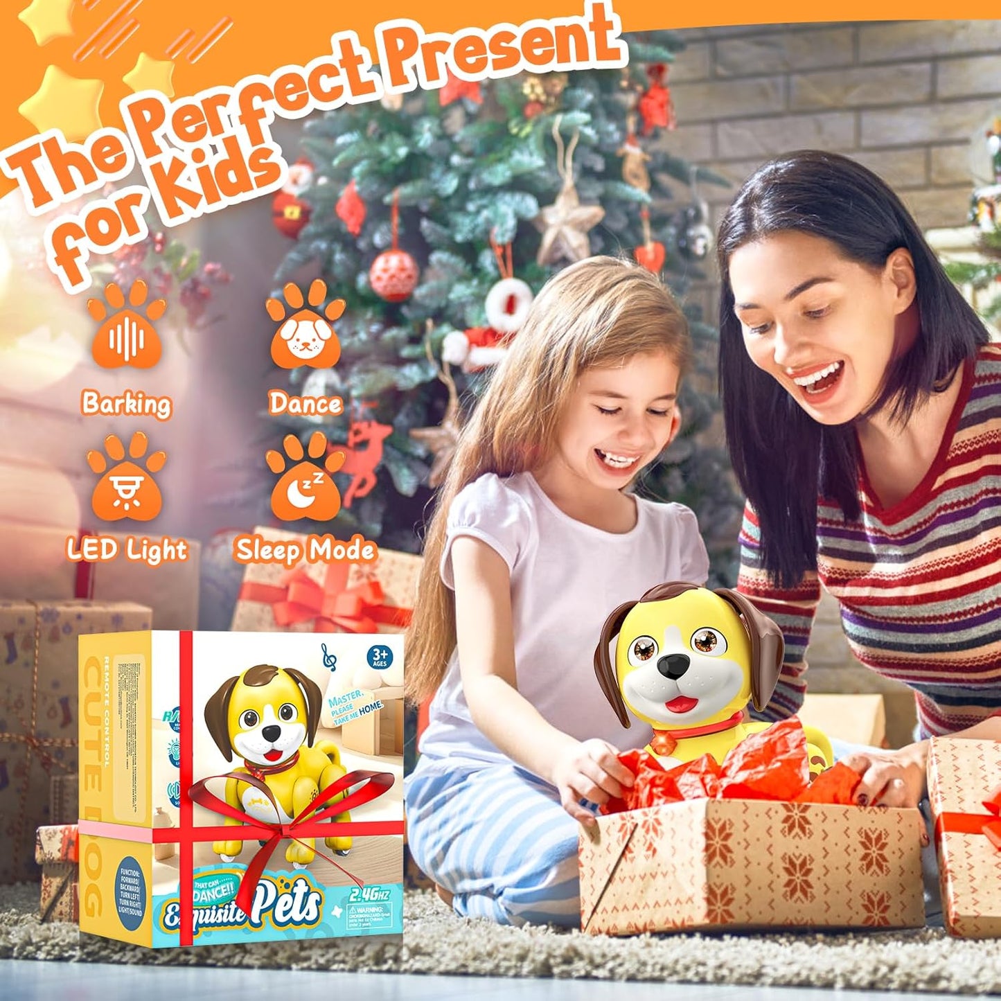 Remote Control Robot Dog Toy, Interactive Robot Dog Toys for Kids with Music, LED, Rechargeable Robot Pet, Auto Demo Dancing Walking Ideal Holiday Birthday Robot Toys for Ages 5-7