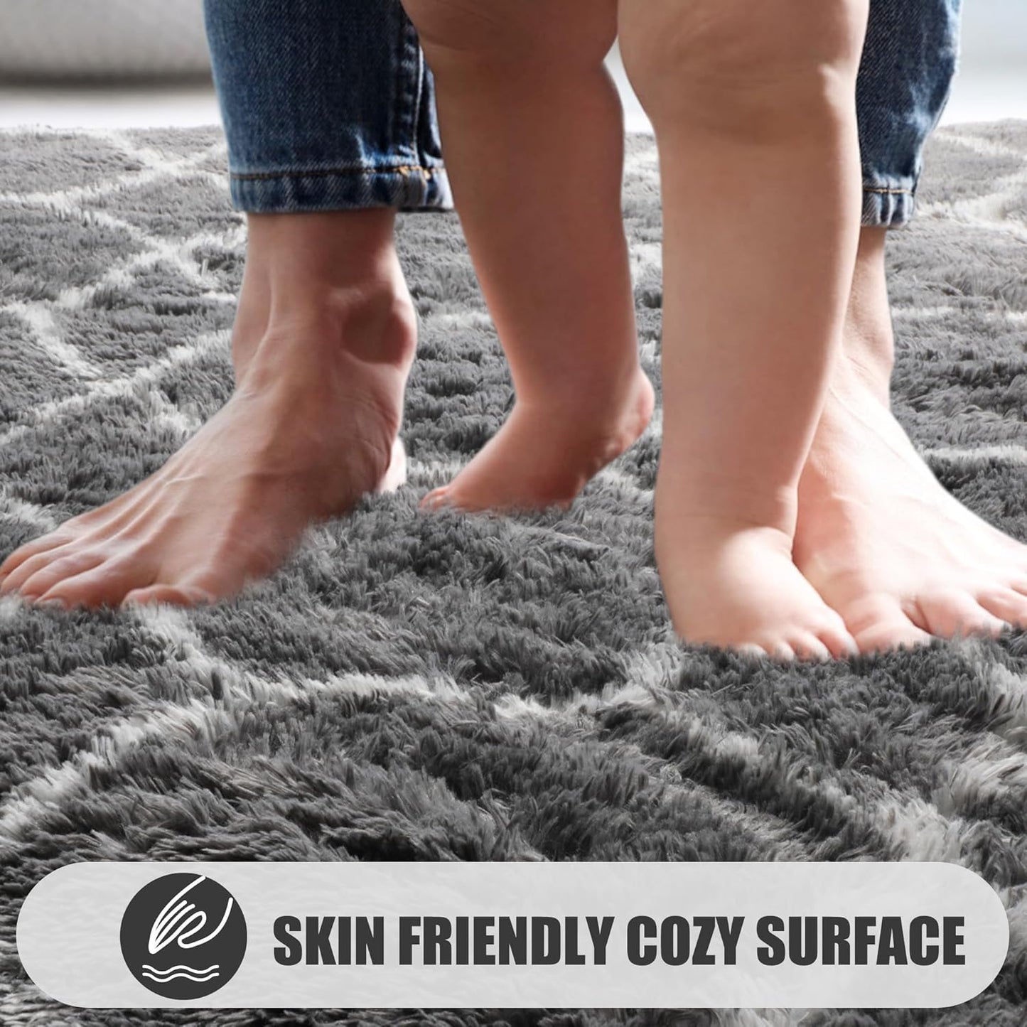 ONASAR 6x9 Area Rugs for Living Room Bedroom, Washable Large Fluffy Grey and White Throw Rug, Geometric Soft Plush Shaggy Floor Carpet for Nursery Kids Girls Boys Teen Dorm Home Decor Aesthetic