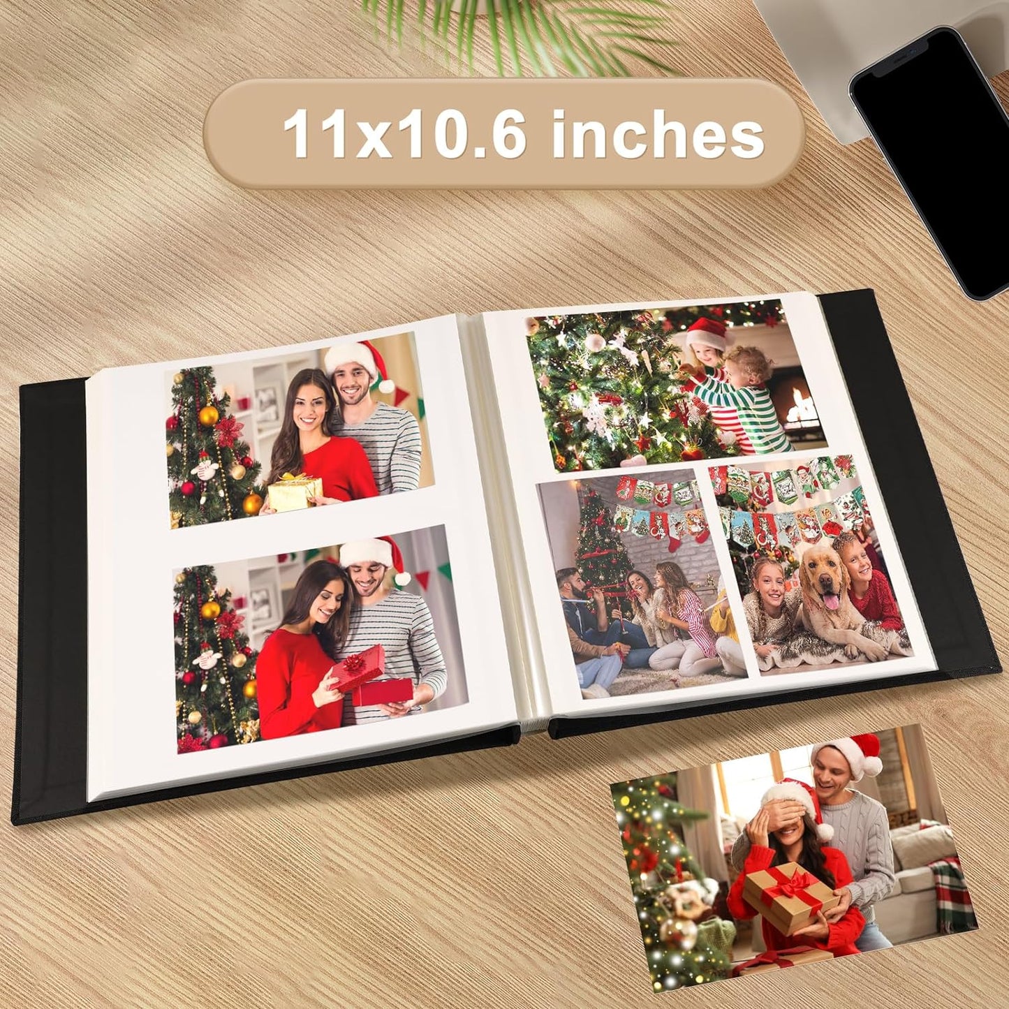 Photo Album Self Adhesive Pages Scrapbook Magnetic Photo Albums for 4x6 5x7 8x10 Pictures Sticky Pages Books for Baby Family Wedding 11x10.6 Yellow 60 Pages